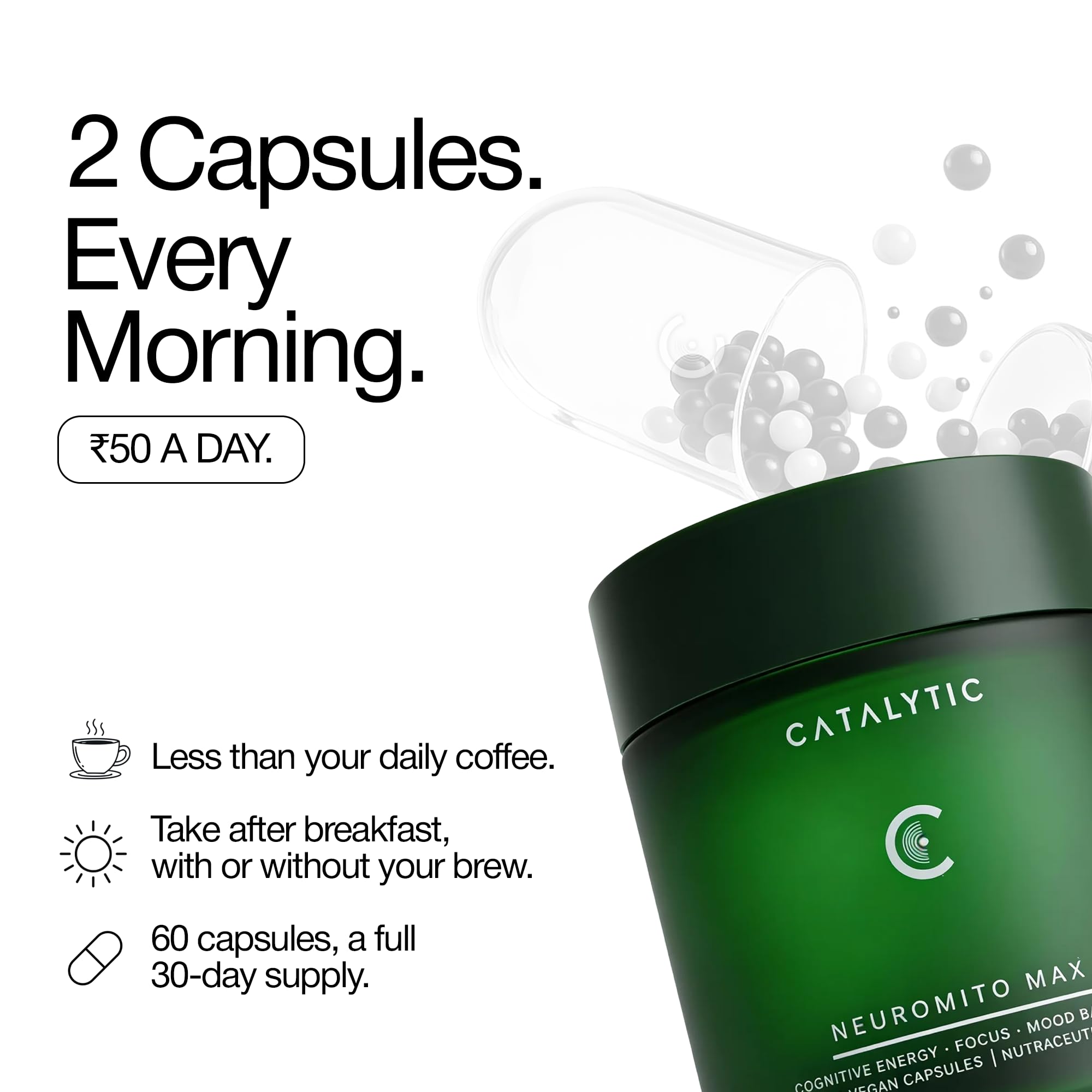 Catalytic NeuroMito Max | Caffeine-Free Focus & Energy Supplement for Brain Memory, Concentration & Mental Clarity | Suntheanine L-Theanine + Bacopa (Brahmi) | Men & Women | 60 Veg Caps (30-Day) — Amazon image 8