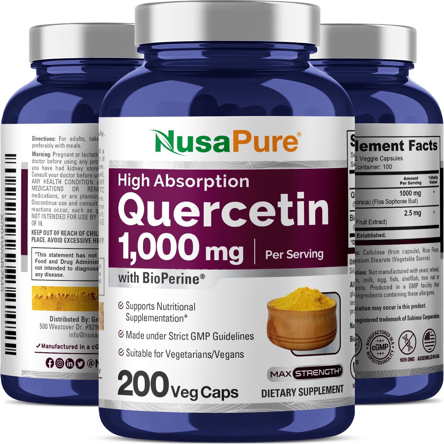 NusaPure Quercetin - Suitable for Vegetarian/Vegan, Non - GMO - 1000 mg - 200 Capsules - Image 5