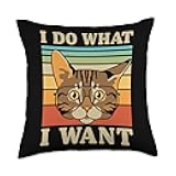 Feline Pawsitive Cat Co I Do What I Want Cat Lovers Funny Retro 60s 70s 80s Sunset Throw Pillow, 18x18, Multicolor