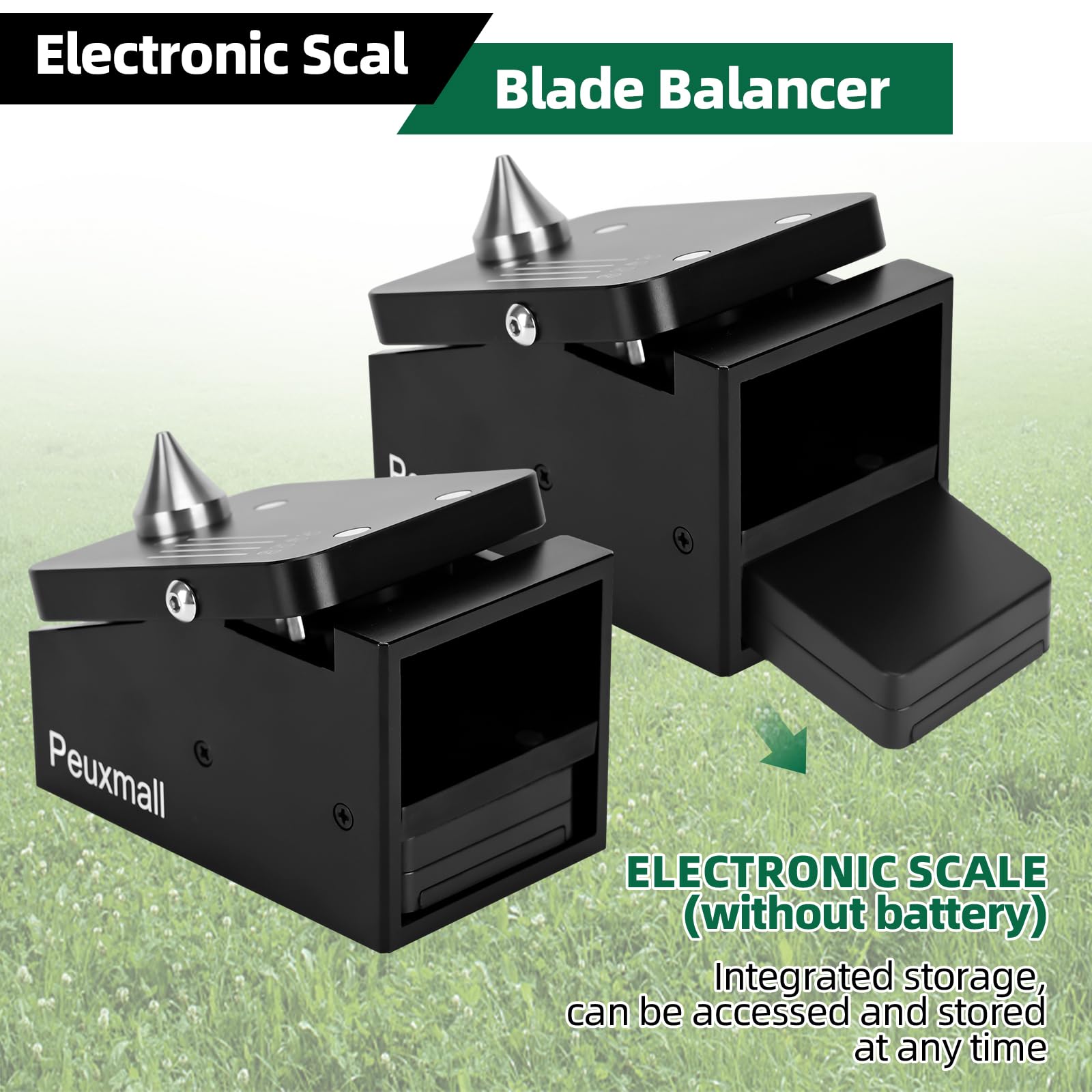 Peuxmall Precision Lawn Mower Blade Balancer with Electronic Scale – CNC Machined, Anodized Finish, 0.1g Accuracy, Heat-Treated Center Hole, Replaces Old Balancers (Black)