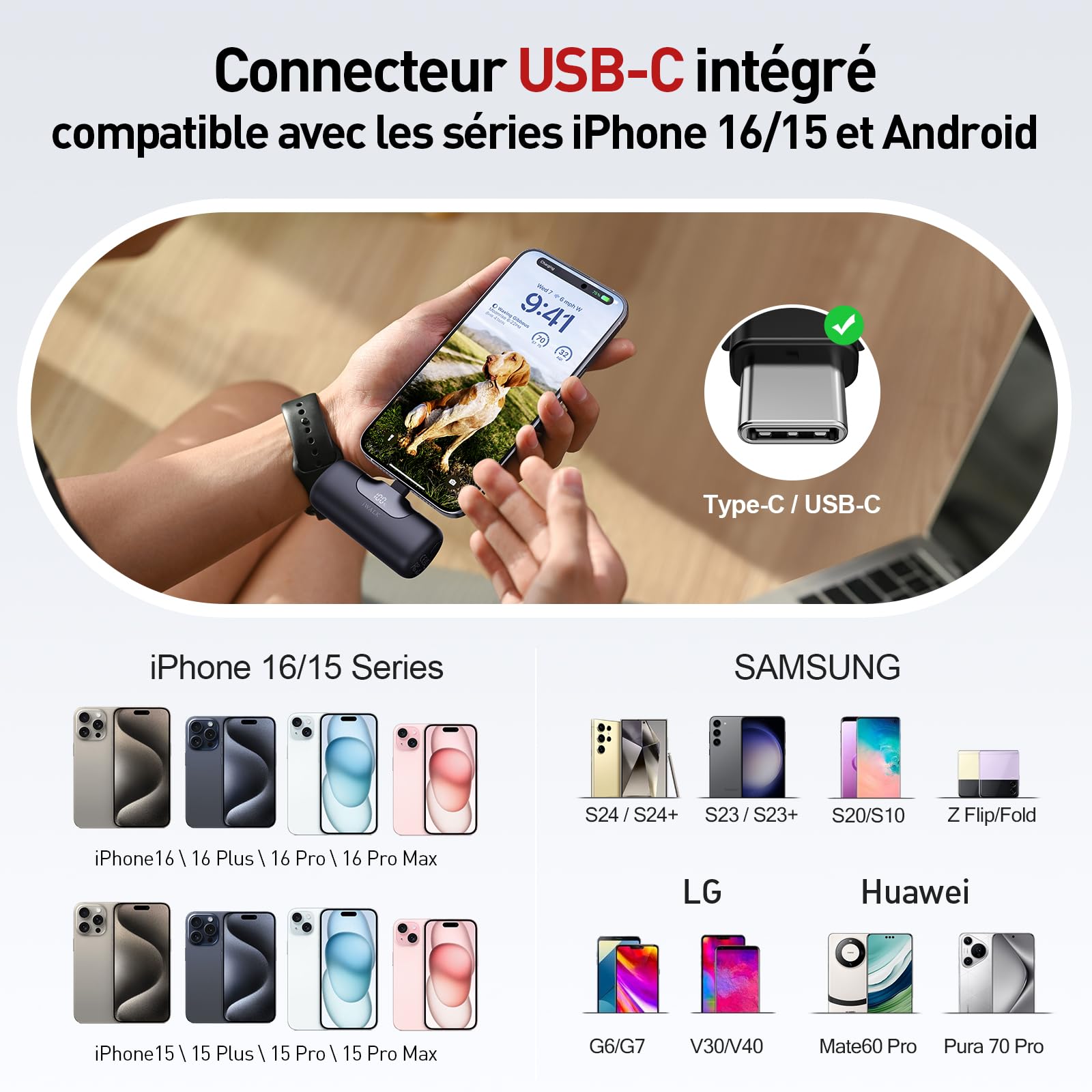iWALK Chargeur Portable 5500mAh Nouvelle Génération, Petite Batterie Externe 22.5W Recharge Rapide USB-C pour iPhone 16, 16 Plus, 16 Pro, 16 Pro Max, iPad, Samsung Galaxy S24, S23, Android, Noir