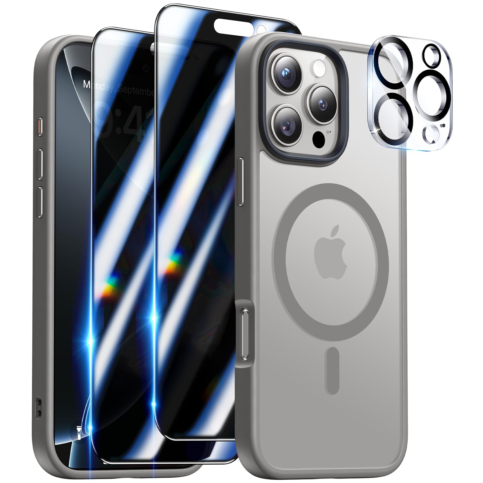 Meifigno Case for iPhone 16 Pro Max 6.9", [with 2X Privacy Screen Protectors & 1X Lens Protector] [Compatible with MagSafe] [15FT Military Drop