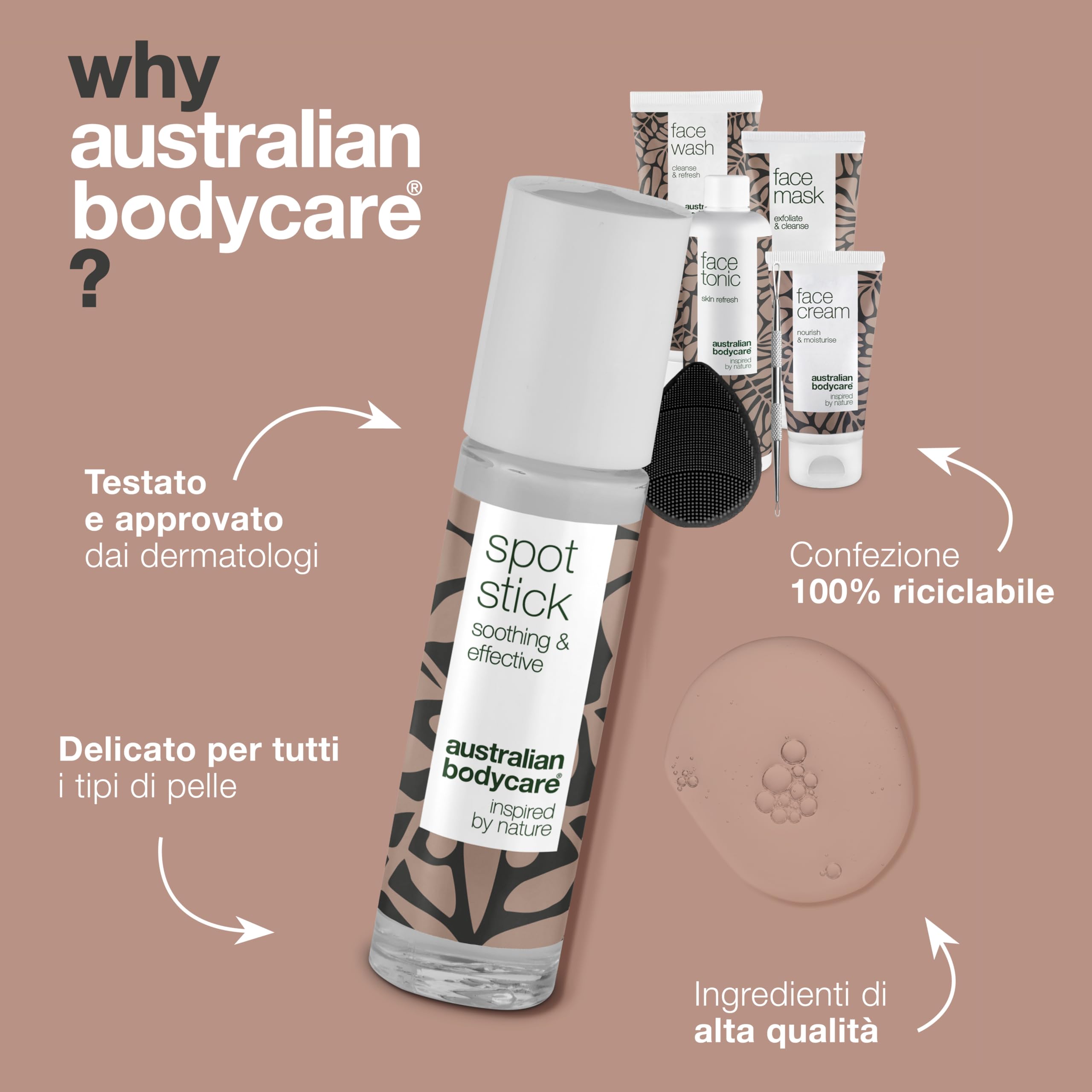 Kit per gli inestetismi della pelle | 7 prodotti contro pori ostruiti, brufoli e imperfezioni | Detergente viso, tonico, crema, roll on antibrufoli, maschera, leva comedoni e spazzola pulizia viso