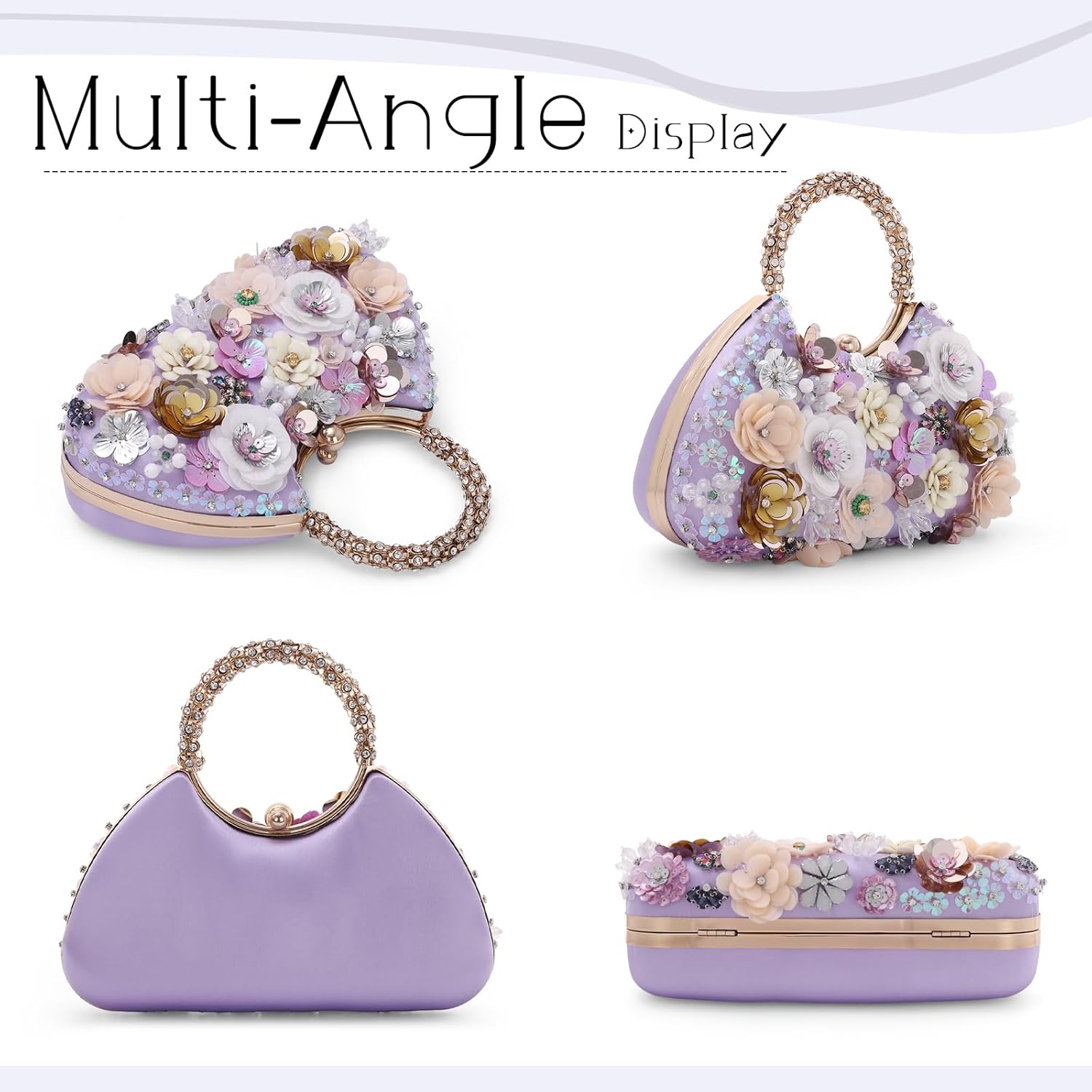 Fecialy Flower Clutch Purse for Women 3D Floral Evening Handbags Rhinestone Shoulder Crossbody Bag Formal Party Bride Wedding