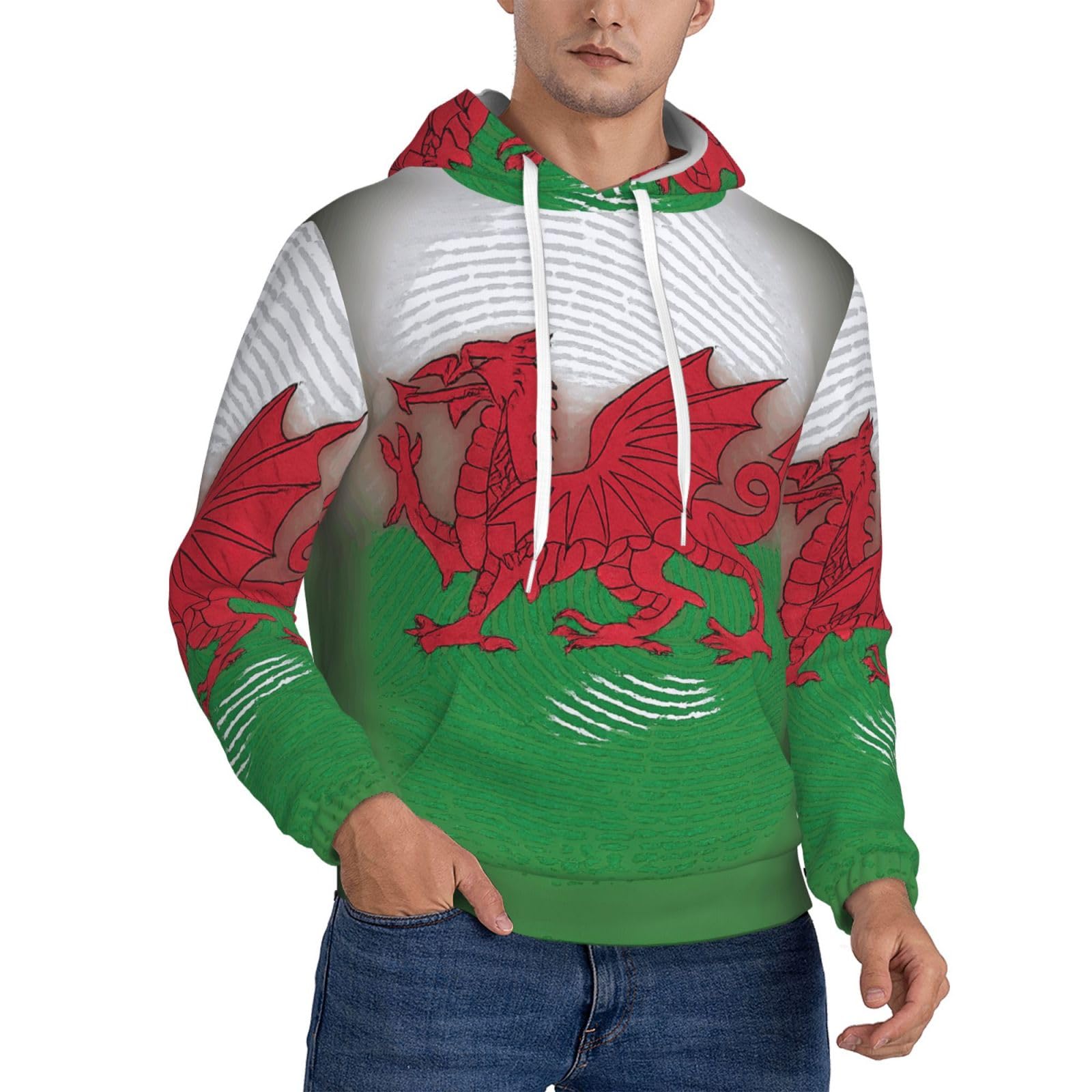 YANYU Welsh Dragon Print Men'S Hoodie Pullover For Winter Autumn Spring Casual Wear Fashion Streetwear, Black, Medium