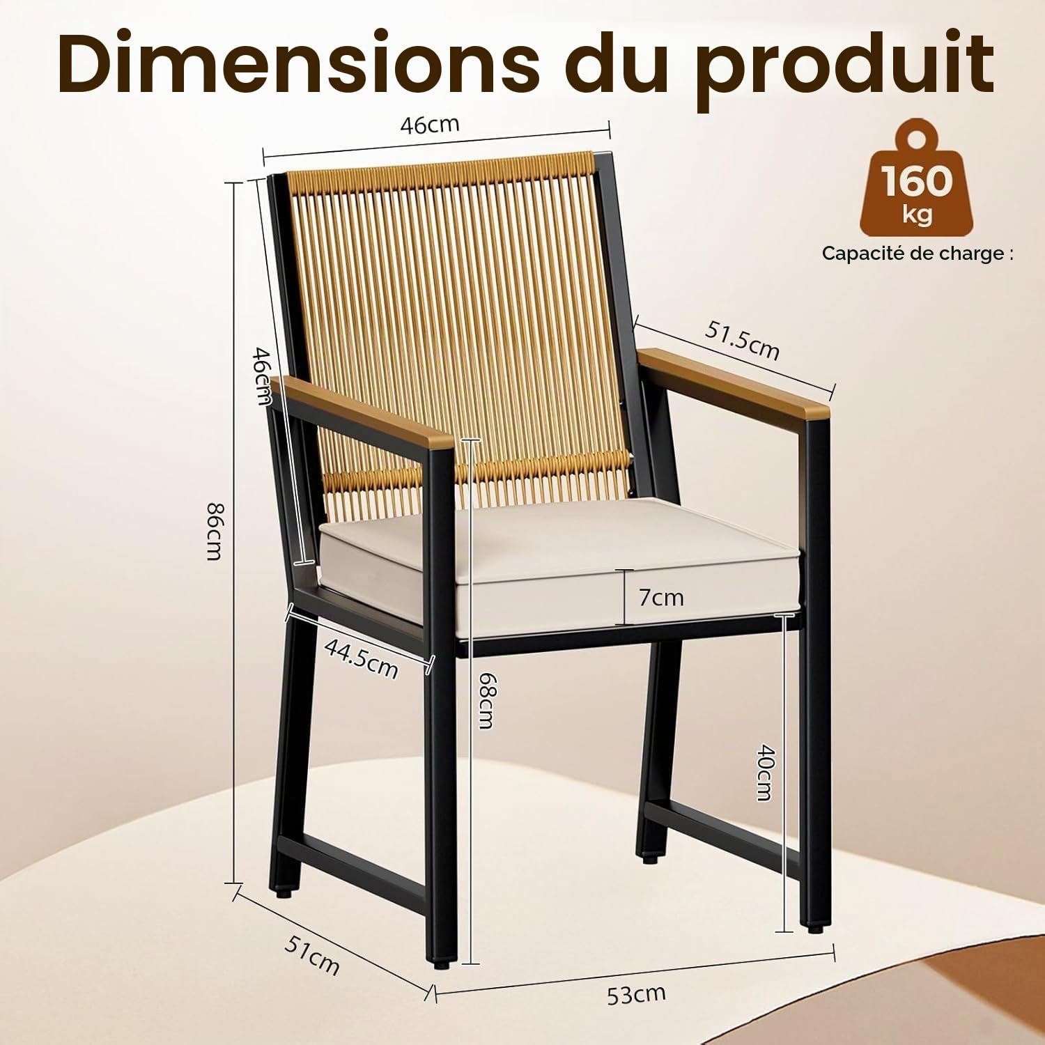 LIFERUN Chaises de Jardin en rotin, 2PC Fauteuil Jardin Exterieur, Beige