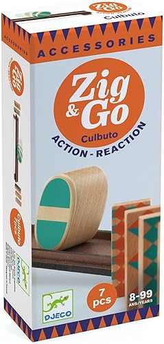 Miniatura 4 de DJECO Zig & Go Culbuto Juego de construcción de carreras de dominó de madera, 7 piezas