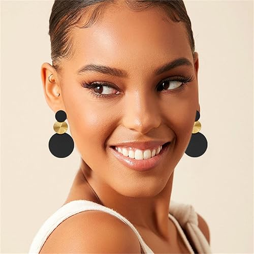 Vista 2 de Aretes de neón retro de los años 80, aretes colgantes de disco redondo para mujer, ligeros, bohemios, geométricos, redondos, accesorios de moda