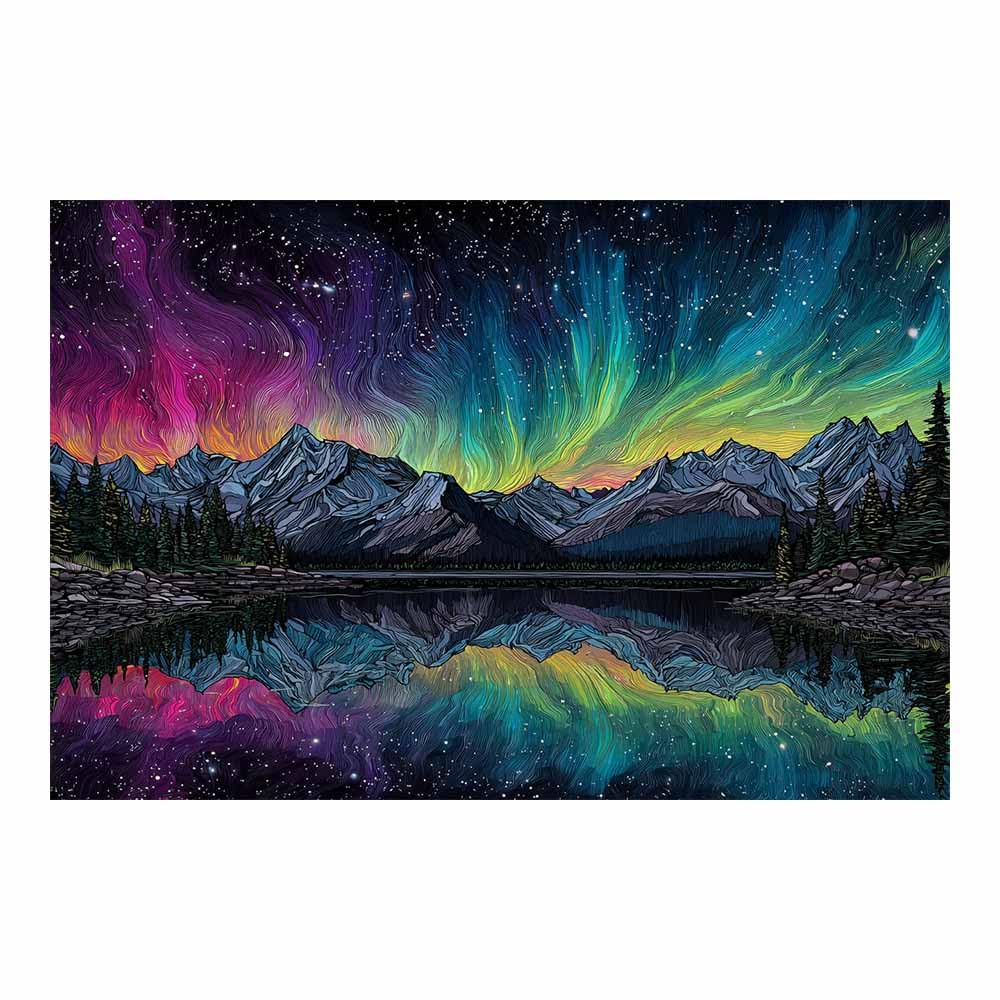 HUYEEI Canvas Print Wall Art Aurora Lake Modern Nature Landscape Poster, for living room, bedroom,Corridor Office Room Decoretc.(multicolored)-70x100cm Unframed