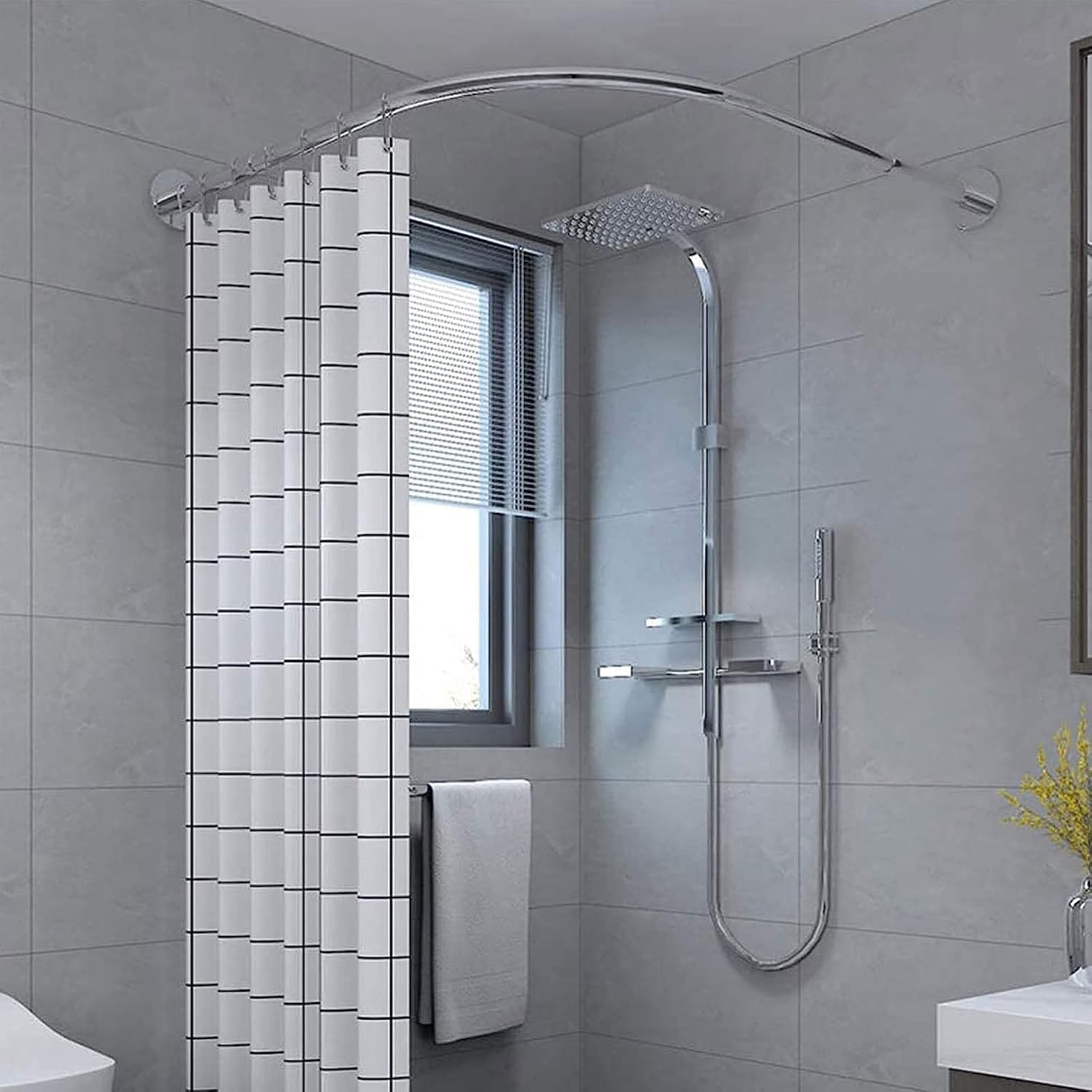 Shower Curtain Rod,L Shaped Curved Rails,extendable