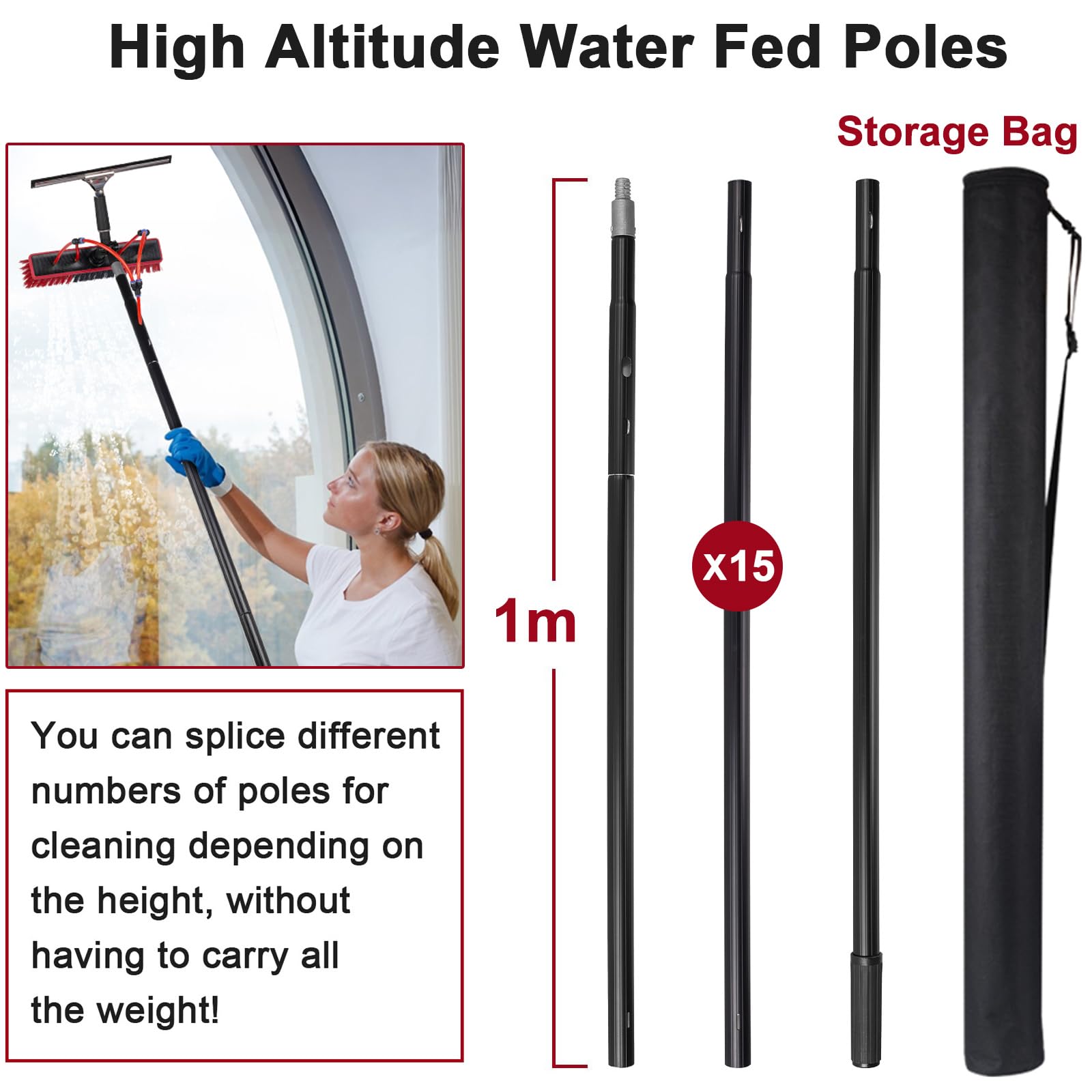 Cepillo Telescópico Limpieza 3-20 Metros, Pértiga de Limpieza con Conexión de Agua, Dosificador de Jabón y Limpiacristales para Placas Solares, Tejados y Terrazas (55cm Cepillo,17m)