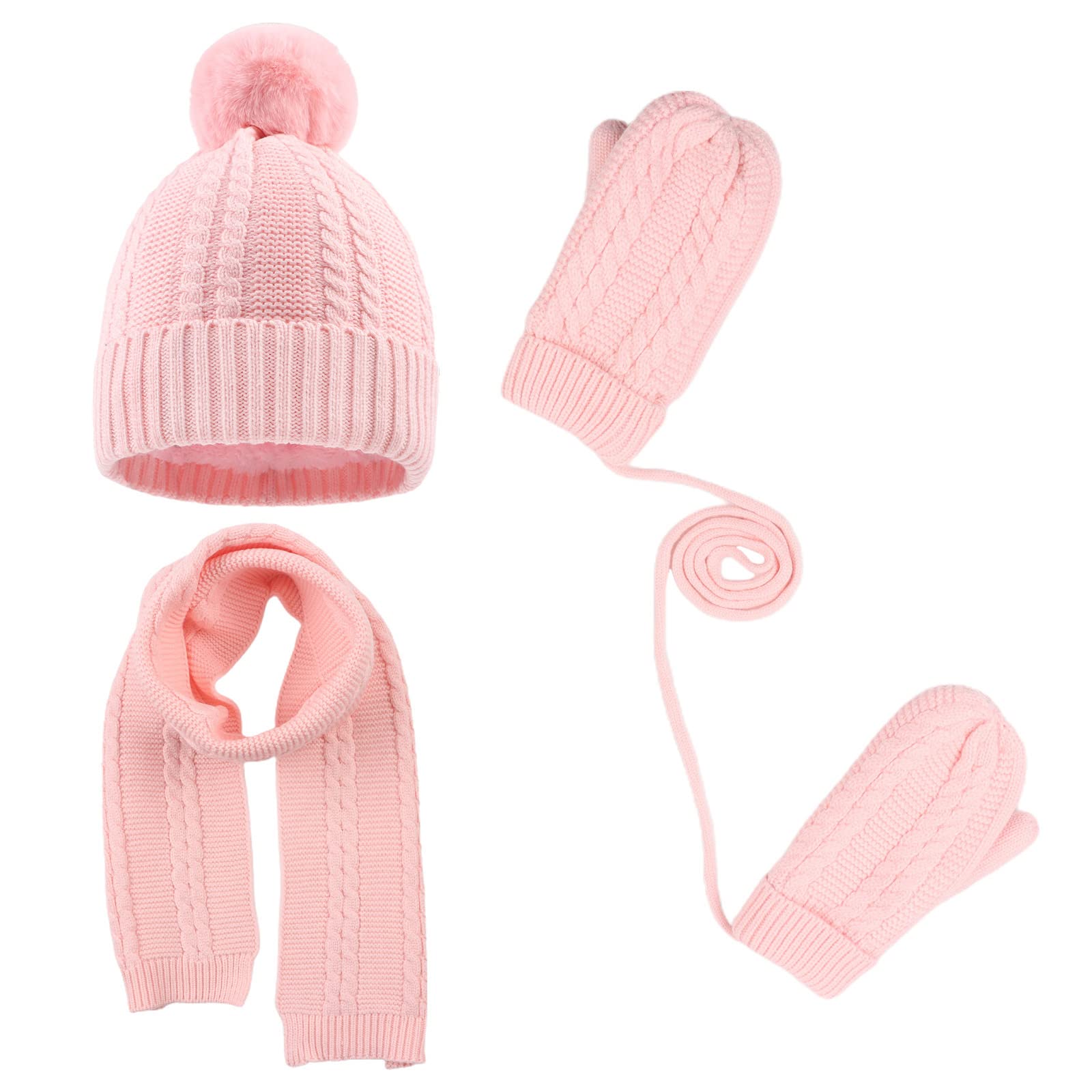 Peecabe Kids Winter Hat Scarf Mittens Set Toddler Knitted Beanie 2-7 Years