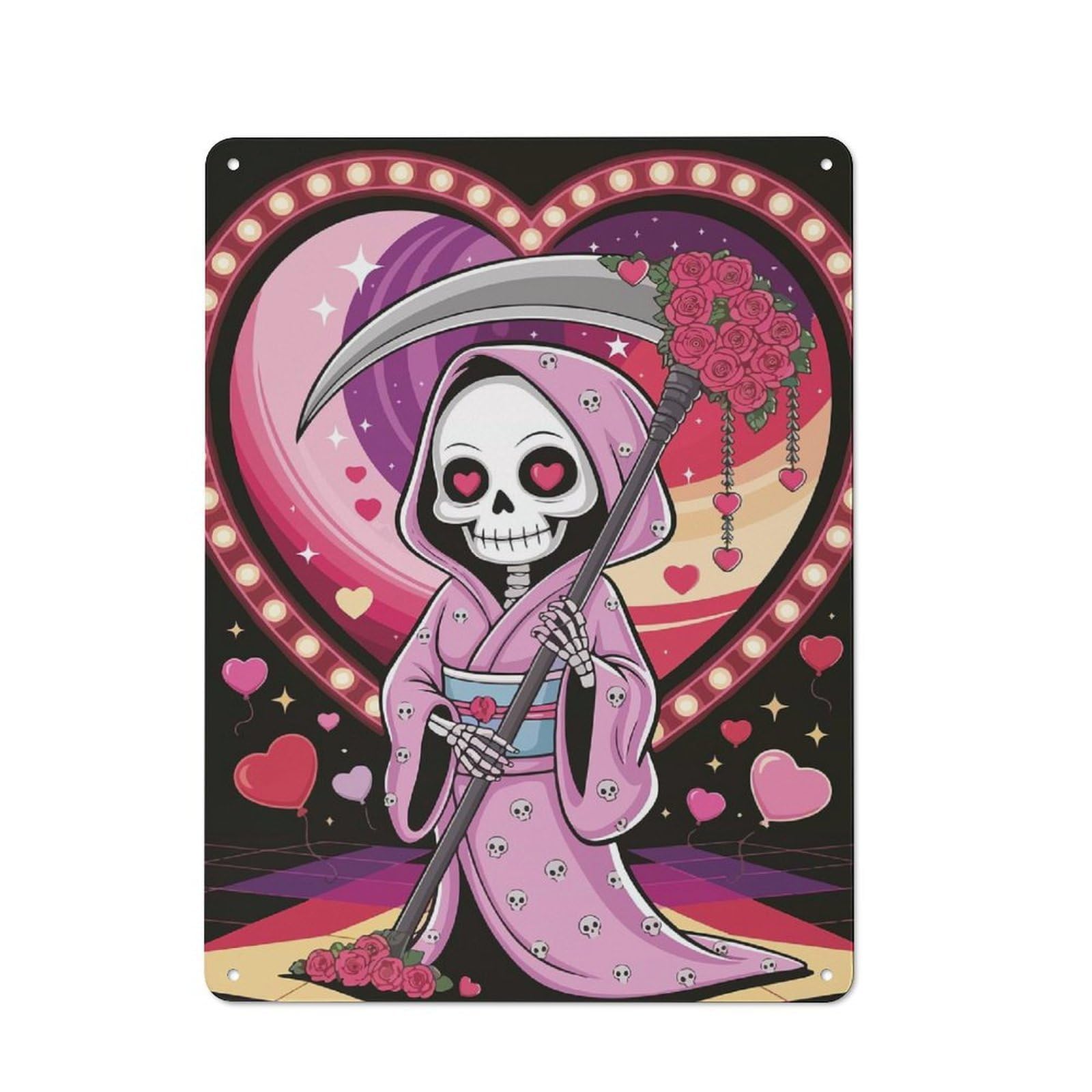 Junmoney Grim Reaper In Love 40X30cm Retro Metal Plaque With For Kitchen Or Home Bar, For Garage, Workshop And Man Cave Decoration