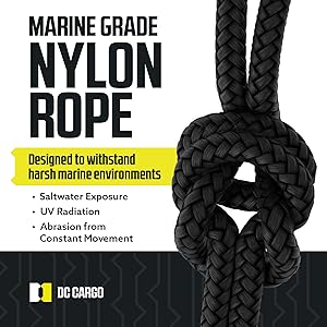 DC Cargo Mall Boat Dock Lines (4 Pack) 1/2 X 15' Double Braided Boat Ropes for Docking with 12" Eyelet. Marine Grade Nylon Material & Damage Resistant Line Fibers for Secure Docking