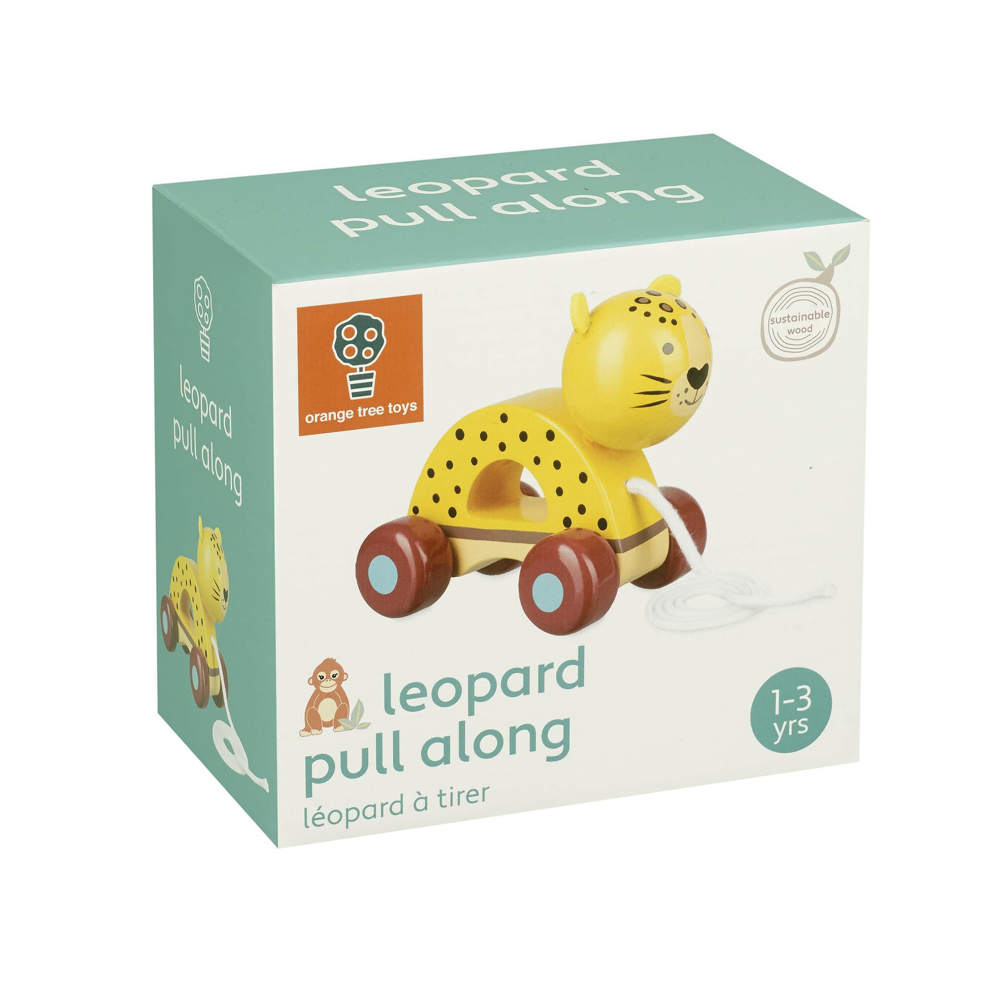 Orange Tree Toys: Pull Along: Leopard - Wooden Toy, Colorful Wheeled Character, Push-Pull, Encourage First Steps, FSC Certified, Toddler & Kids Age 1+