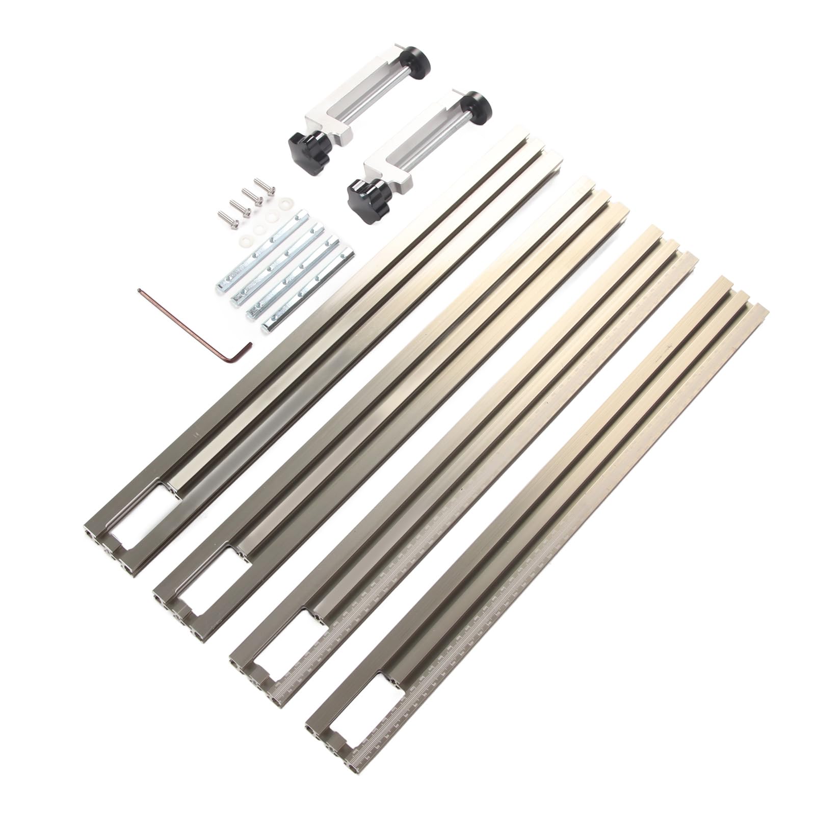Carril guía para máquina de rebajado, 500 mm, carril guía de fresado de aleación de aluminio con soporte ajustable, carril guía de grabado para carpintería, incluye abrazaderas y