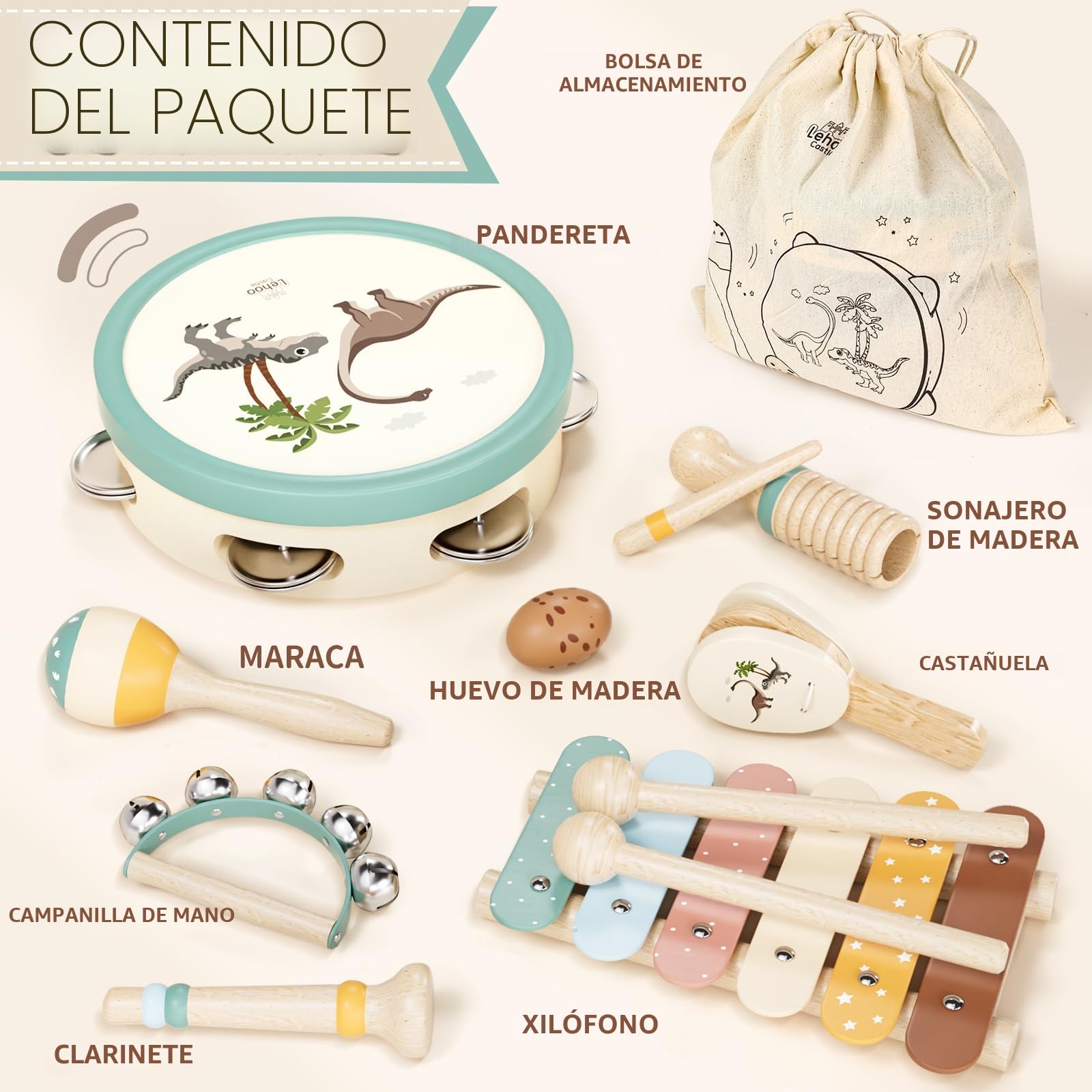 Lehoo Castle Juguetes Niños Instrumentos Musicales Juguetes Madera para Bebes Xilófono Tambor Juguetes Montessori Educación Regalos Niños Niña 1 2 3 Años