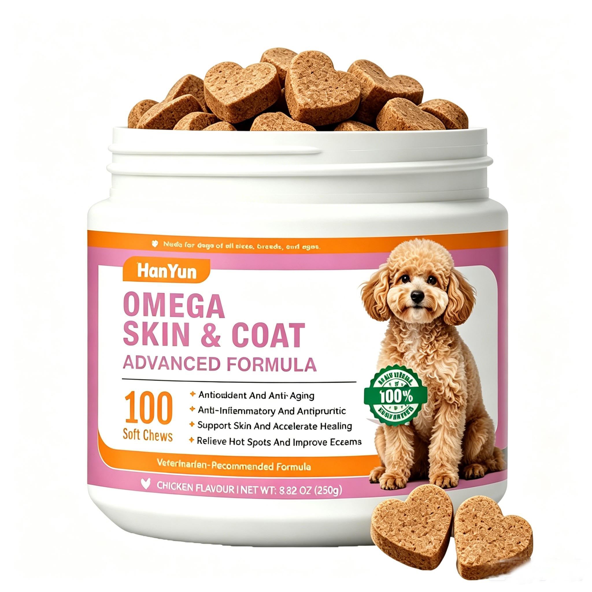 BSLVWG Omega 3 Skin and Coat Supplement for Dogs,100 Chews Fish Oil for Dogs Chews - Allergy and Itch Relief - Anti Shedding Supplement - Dry Skin Treatment - Salmon Oil