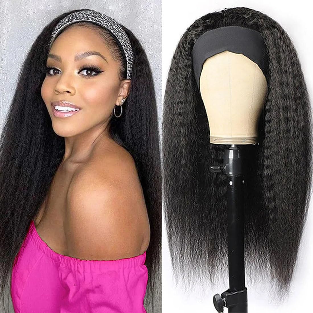 DMS Headband Wig For Black Women Kinky Straight Headband