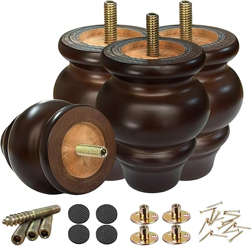Patas de Madera para Muebles de 3.5 Pulgadas, Patas de Sofá, Paquete de 4, Patas Redondas para Sofá Espresso de Mediados de Siglo, Pies de Silla de