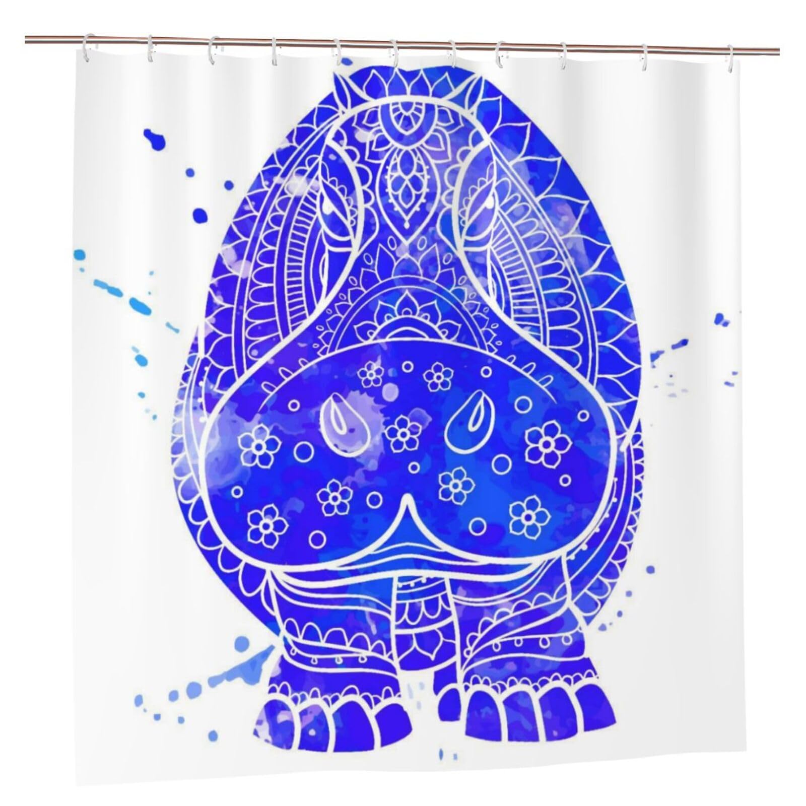 Oudrspo Polyester Fabric Shower Curtain - 70x70 Inch with Metal Grommets, Artistic Privacy Design, Hippo