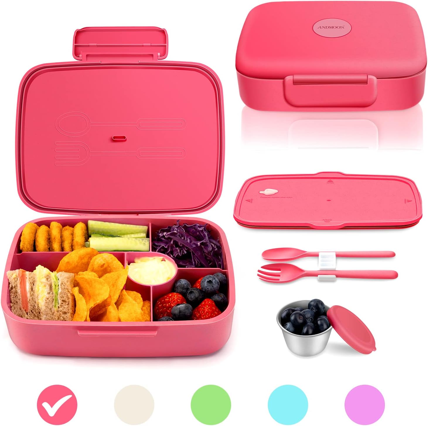 ANDMOON Bento Lunch Box with Kids/Adults, 5 Compartments