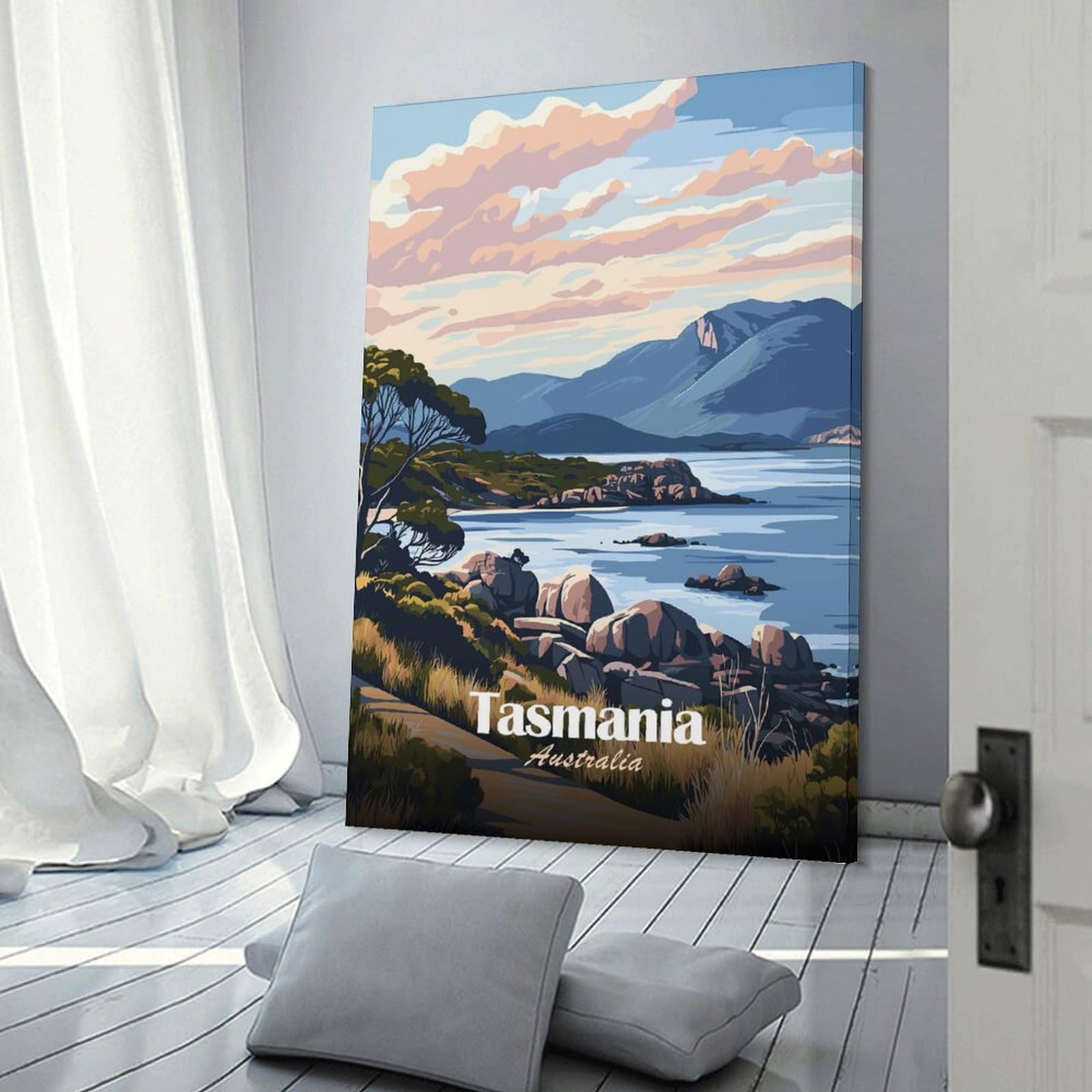 Junmoney Wall Picture Print Tasmania Coastline, 24x36inch(60x90cm), for Entrance Walls, Hall Decor Or Foyers, A Neat Decor Update for Hallways