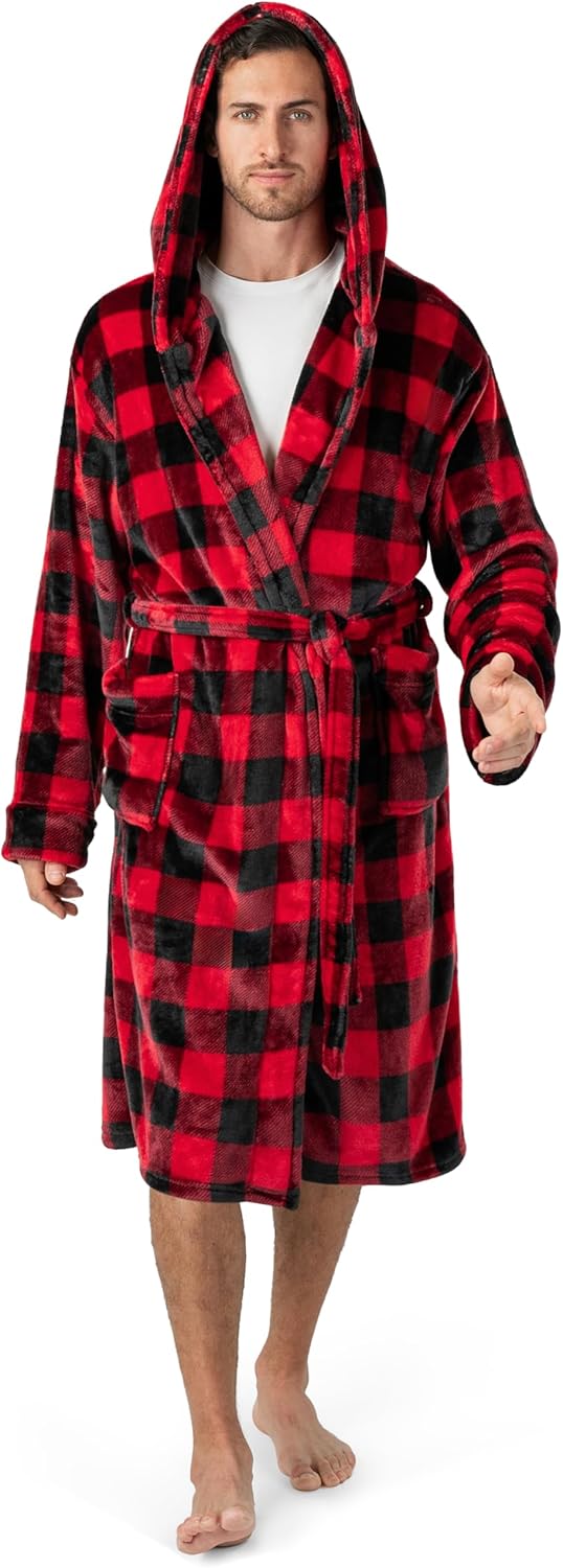Men's Plush Hooded Fleece Bathrobe Warm Cozy Barbados Ubuy