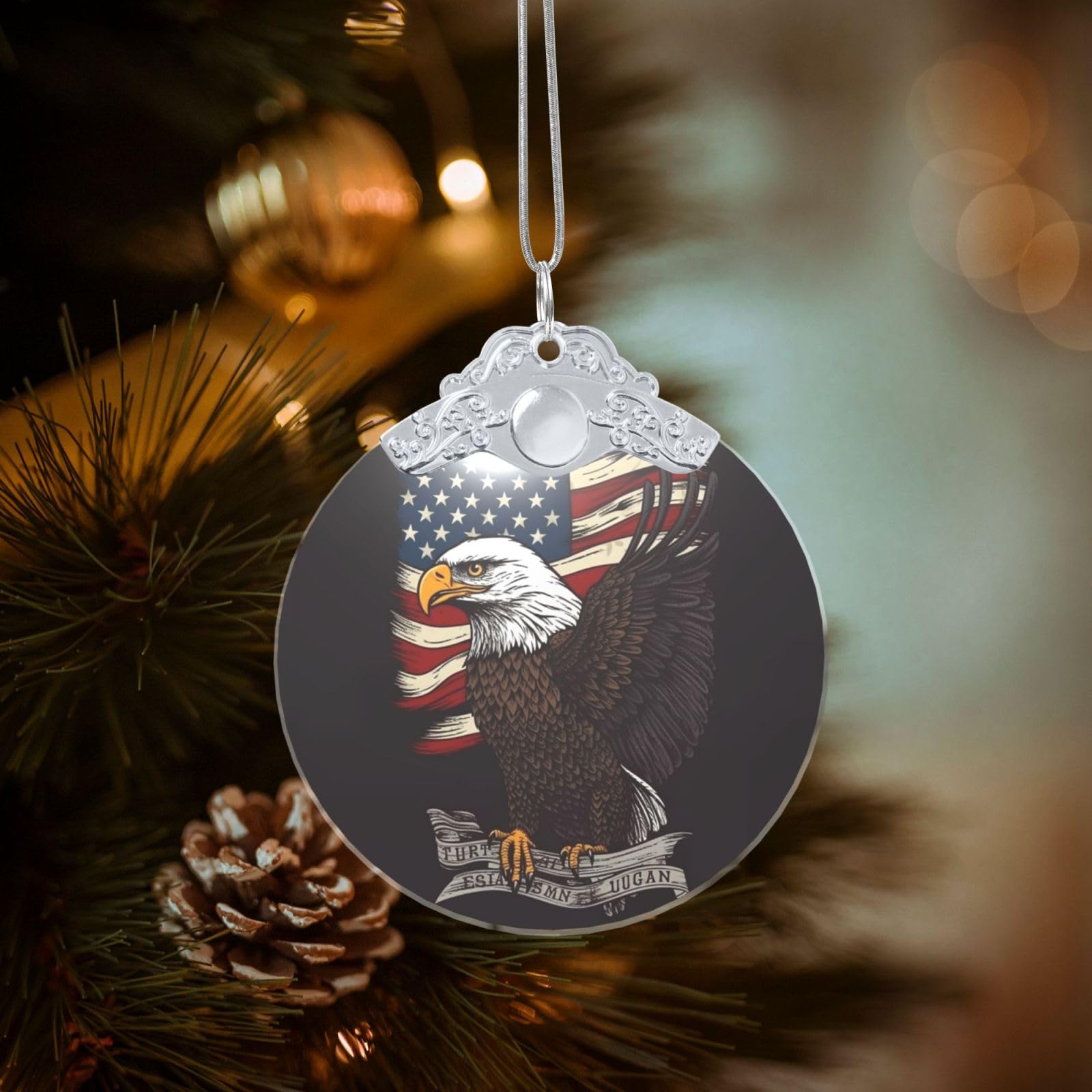 Crystal Christmas Ornaments for Christmas Tree Decoration Hanging USA Patriotic Eagle Ornament with Gold Ribbon Crafts Round Pendant for Keepsake Gifts Glass Xmas Decor Party Supplies
