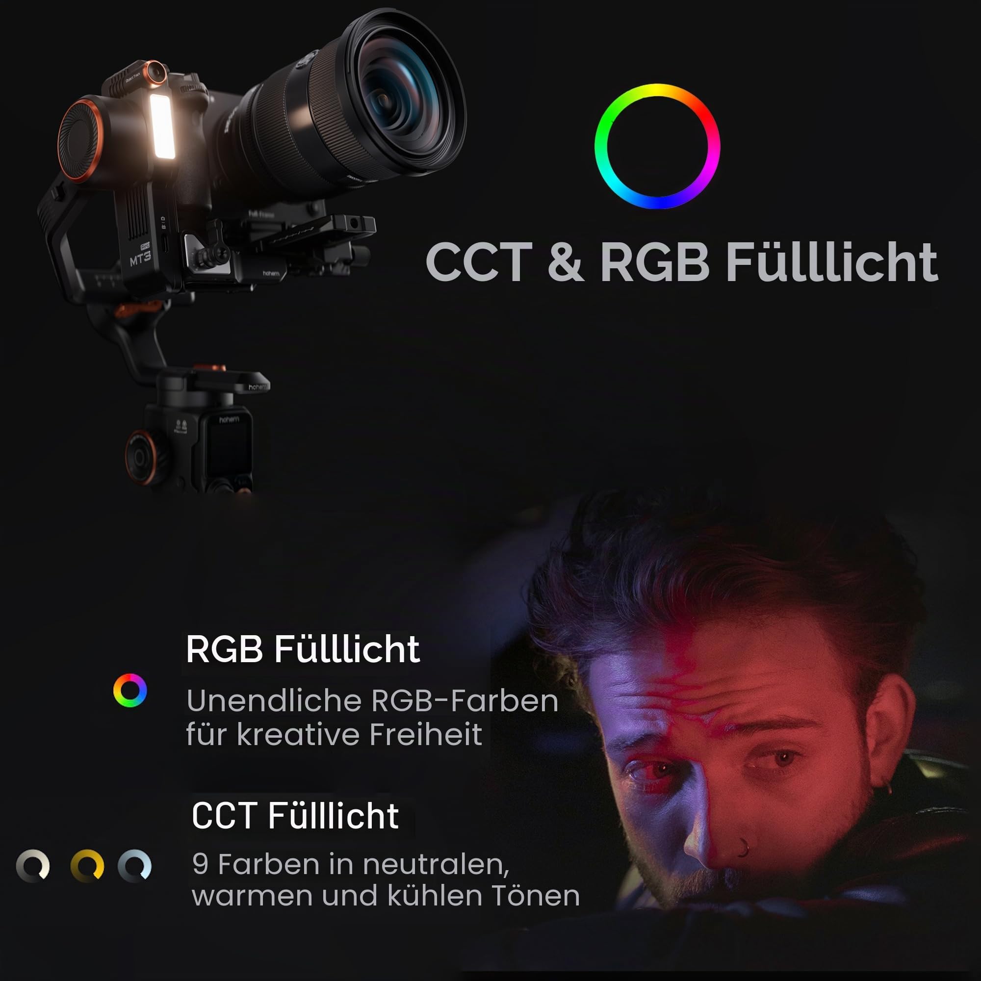 hohem iSteady MT3 Pro Kit Kamera-Gimbal-Stabilisator, mit AI-Tracker und abnehmbarer Live-Feed-Fernbedienung, bidirektionaler Drehgriff, Follow Focus, schnell vertikal, 2,5 kg Nutzlast für iPhone