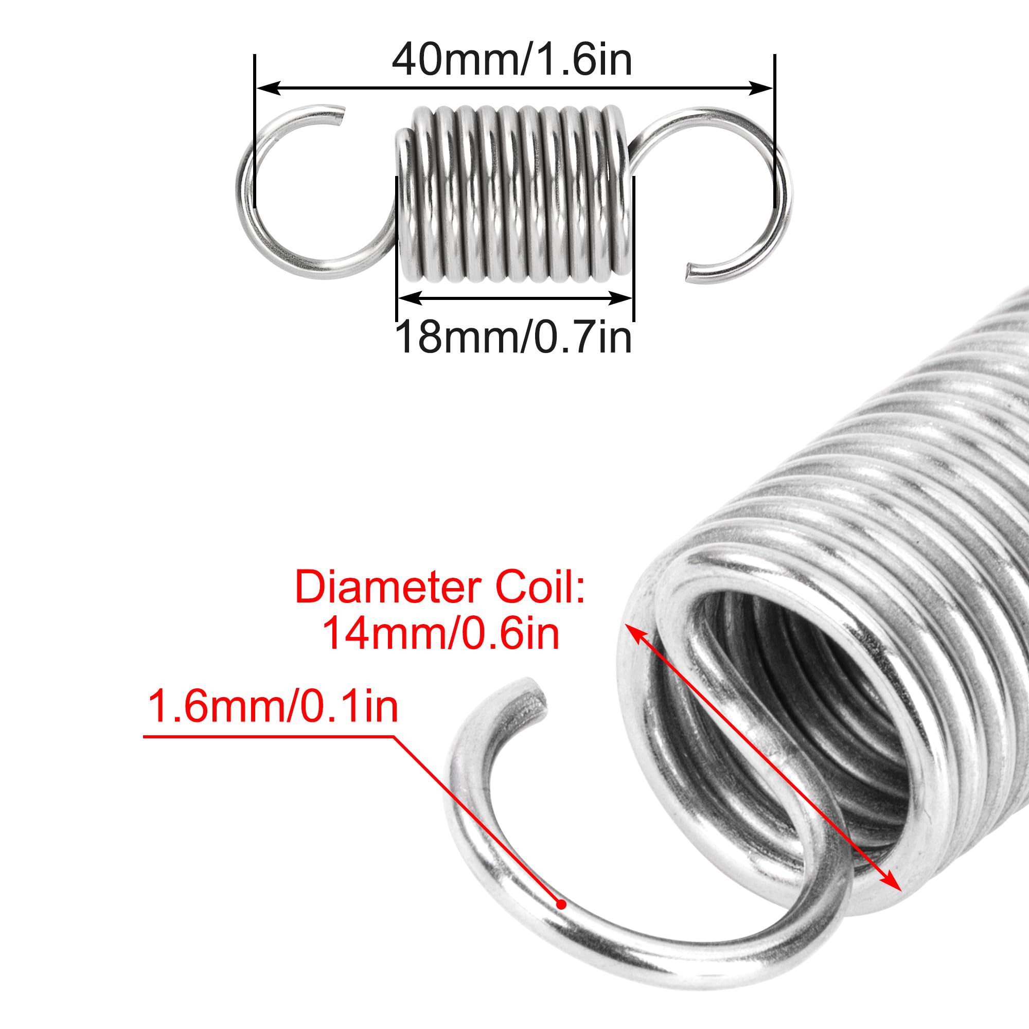 10 Pièces Ressort De Traction 40mm - Fil Piano 1mm, Force 3.4KG, Crochets 180° - GUNGY