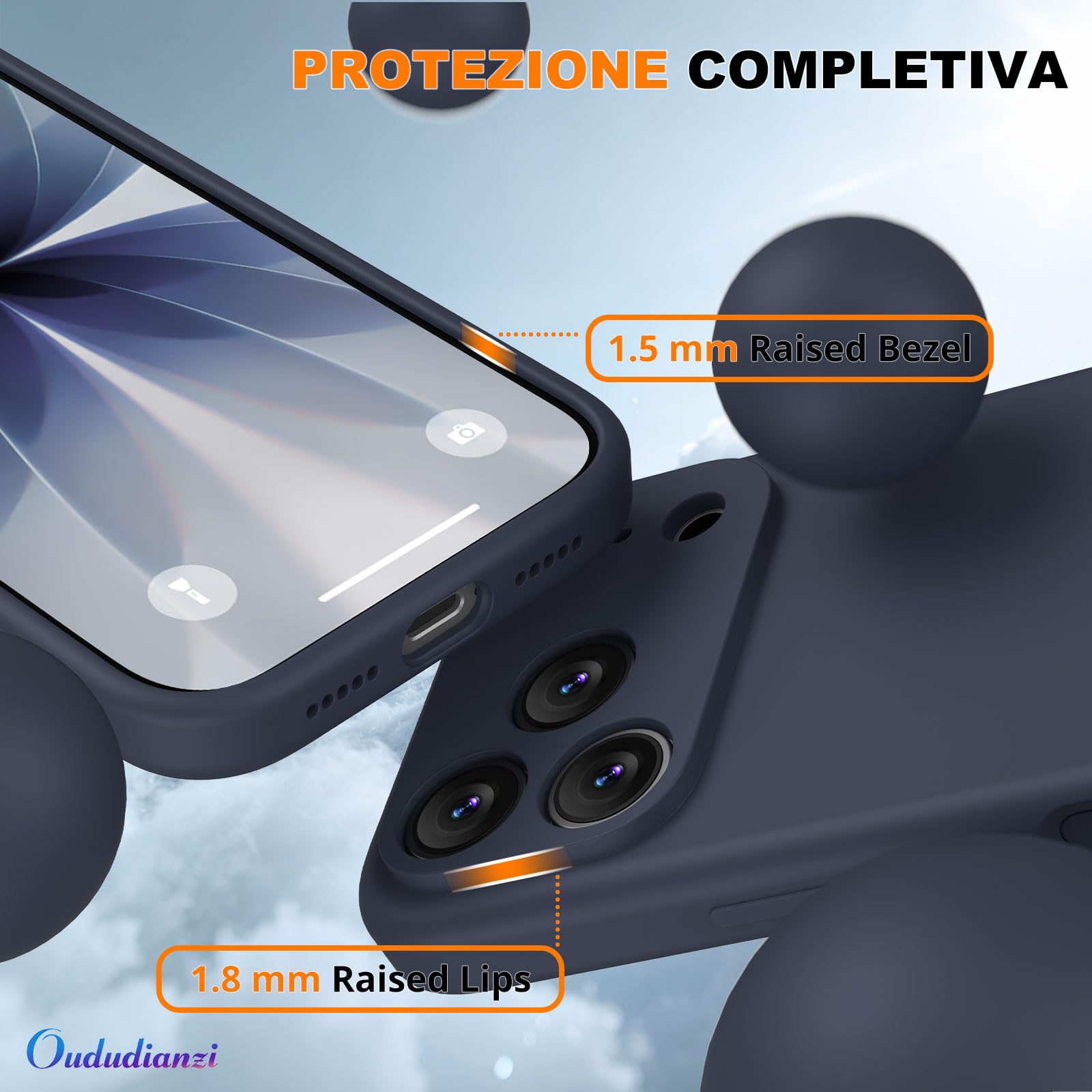 Oududianzi - Cover Compatibile con iPhone 17 Pro Silicone Liquido, Interno in Microfibra Morbida, Protezione Antiurto Resistente Aantigraffio Custodia iPhone 17 Pro Case - Blu Notte