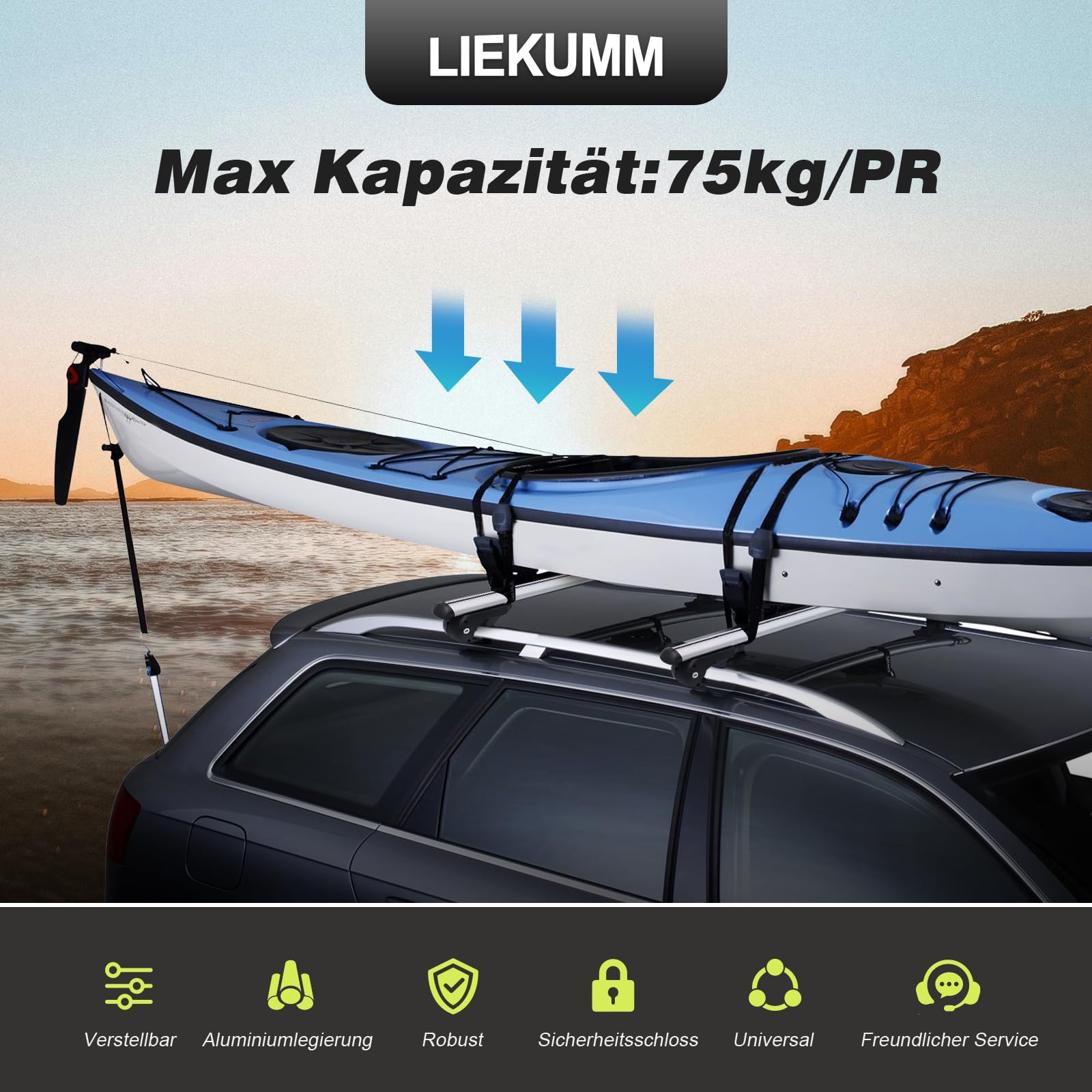 LIEKUMM Dachträger Universal 135cm, 2er-Pack Dachträger Geschlossene Reling, bis 120 cm Breit Nutzbar Aluminium Relingträger für offene Dachrelinge, Vormontiert, Inklusive Schloss