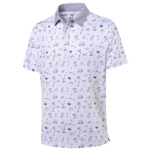 DEOLAX Mens Golf Shirt Polka Dots Print Golf Polo Shirts Dry Fit Fashion Short Sleeve Lightweight Lapel Polo T-Shirt Performance Polo Shirts for Men Purple