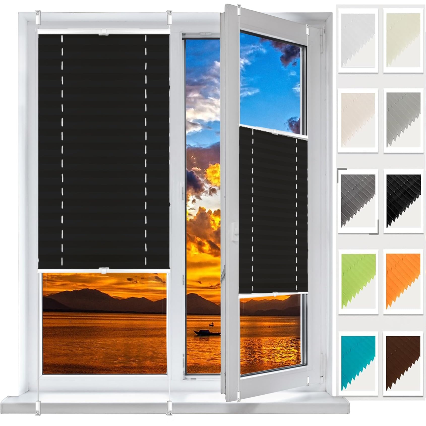 No Drill Blinds Temporary Window Blinds 62 x 135 cm (W x H), No Tool No Drill Shades Top-Down Bottom-Up, Temporary Blackout Blinds, Blackout Cellular Shades, for Window Door, Black
