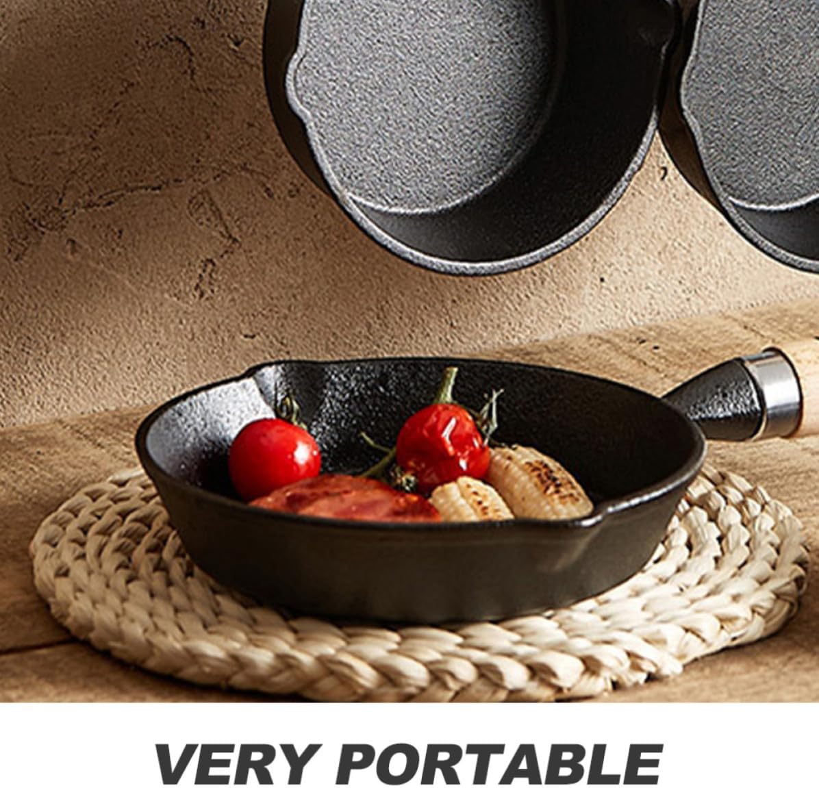 2pcs Cast Iron Sauce Pan with Wooden Handle for Precise Pouring