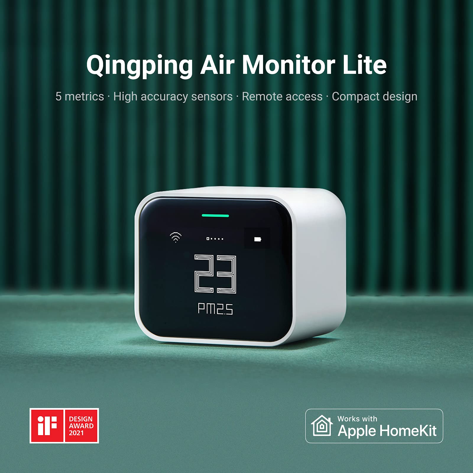 Qingping Air Monitor Lite, Apple HomeKit Compatible WiFi Indoor Air Quality Meter, Detects PM2