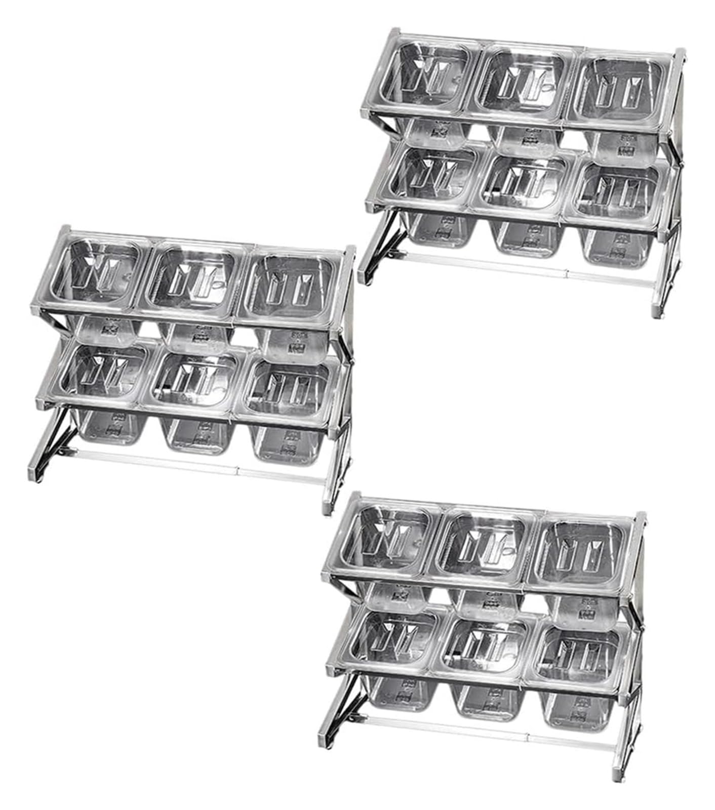 Pizza Topping t3PCS Se - Latas y soporte transparente para nizer con cucharas, encimera para condimentos, diseño de 2 filas, plateado, 25.4 x 8.9 x 17 pulgadas