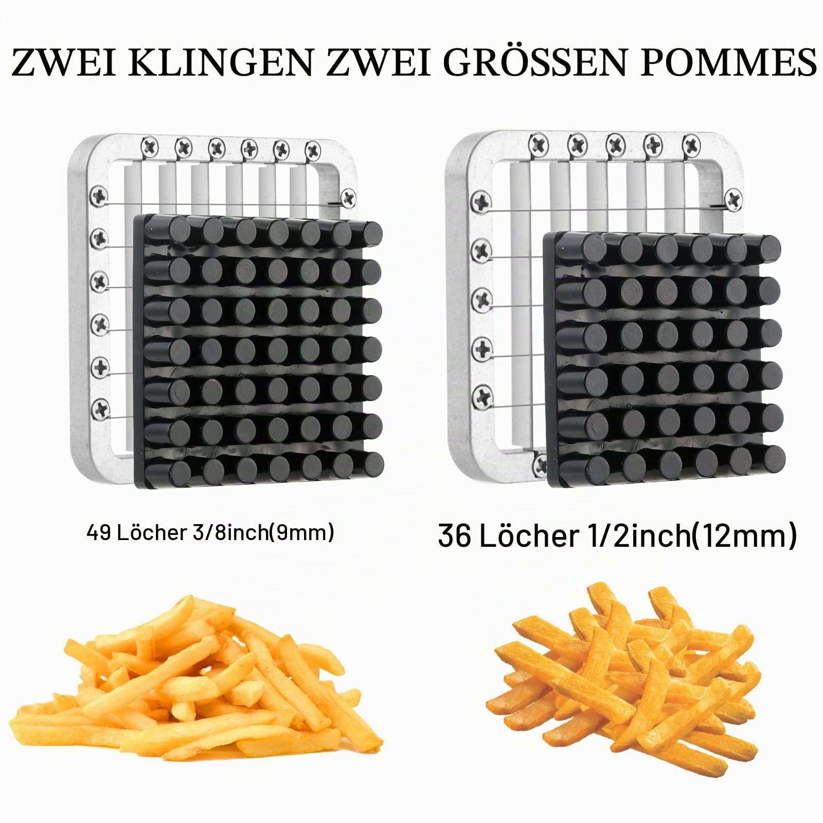 Pommes Frites Schneider, Canirologas Professional Pommesschneider Edelstahl Kartoffelhacker Kartoffelchip Cutter mit 2-Klingen für Kartoffel Karotte Gurke Vegatable