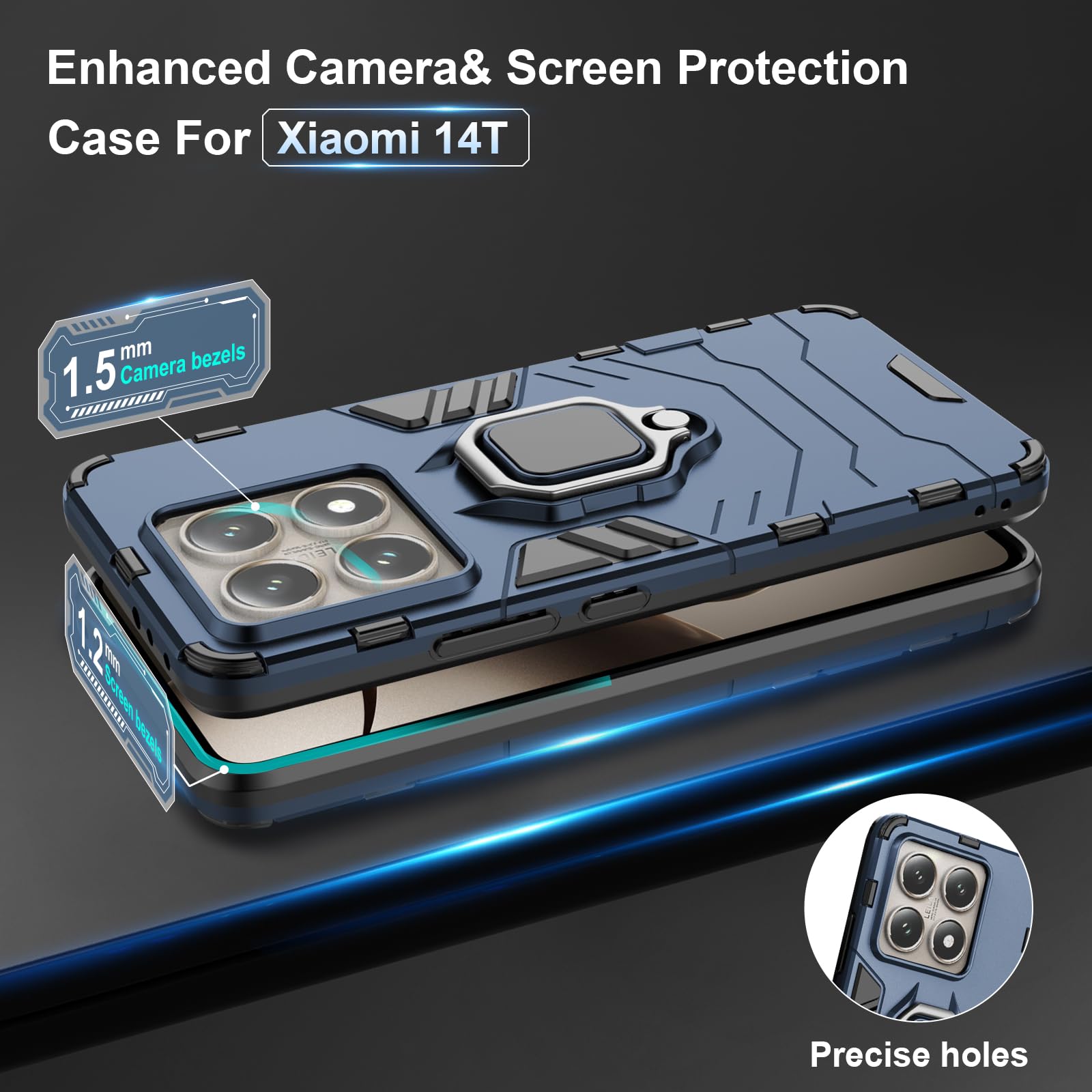 Funda para Xiaomi Redmi Note 15 Pro 5G, Carcasa Antigolpes con Soporte anular metálico, Case Protectora de Grado Militar, Azul — view 542