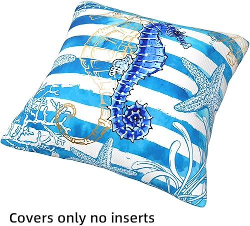 Miniatura 5 de Juego de 4 fundas de almohada de 18 x 18 pulgadas para sofá, temática náutica costera, mar, caballo marino, tortuga, dopina, estrellas de mar,