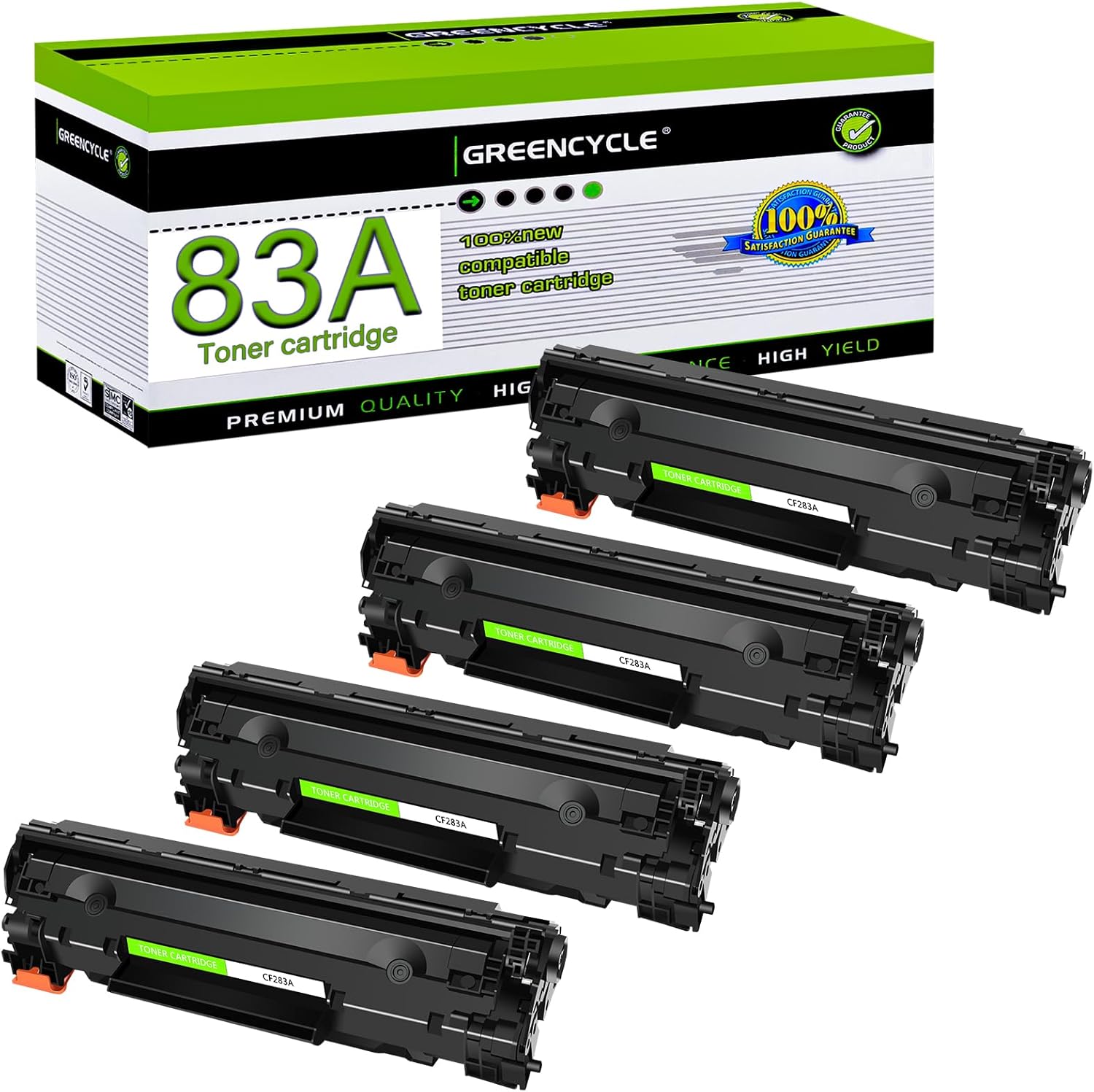 greencycle 83A Toner Cartridge Compatible Replacement for HP 83A CF283A Work with LaserJet Pro MFP M125nw M201dw M225dw M201n M125a M127fn M127fw Printer (Black,4-Pack)