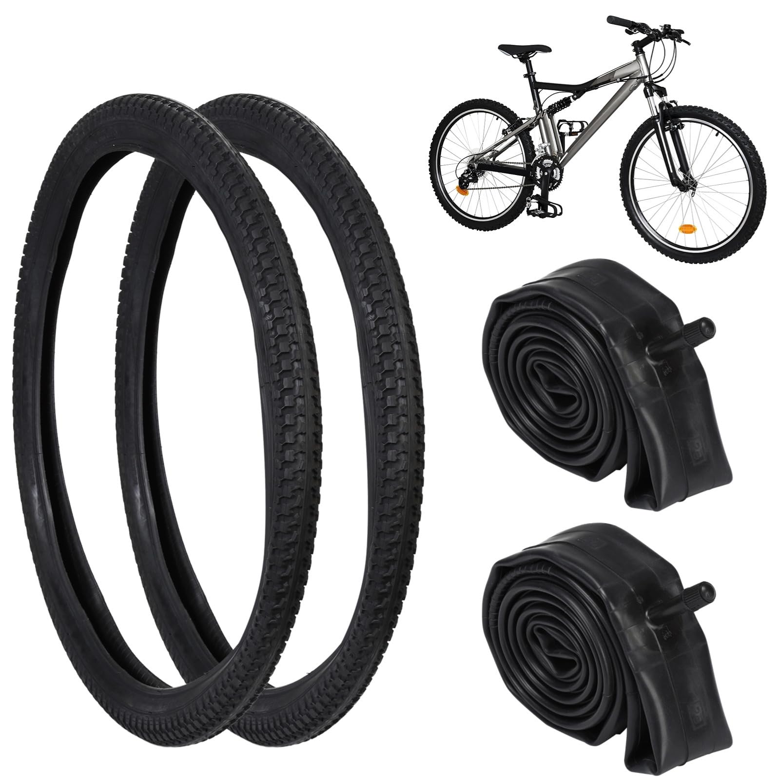 Z zaworem AV 32 mm, zapasowe opony i dętki Beach Cruiser, odporne na przebicie, 2 szt. dętek 66 cm x 4,8 cm - 5,4 cm, dwie sztuki opon górskich 66 cm x 5 cm