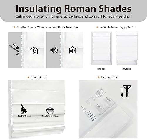 Miniatura 2 de DEZ Furnishings 3QWT220720 - Persiana romana opaca sin cordón, 22 pulgadas de ancho x 72 pulgadas de alto, color blanco