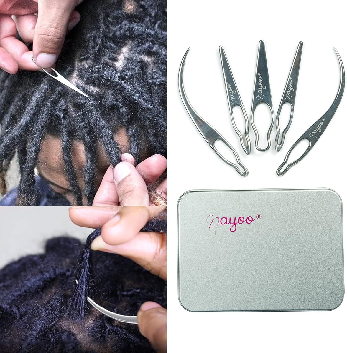 NAYOO Interlock Tool for Locs EasyLoc Hair Tool For Dreadlocks 5 Piece Silver Hair Locking Tool Interlocks or Sisterlocks Starting and Maintaining Your Locs Easy