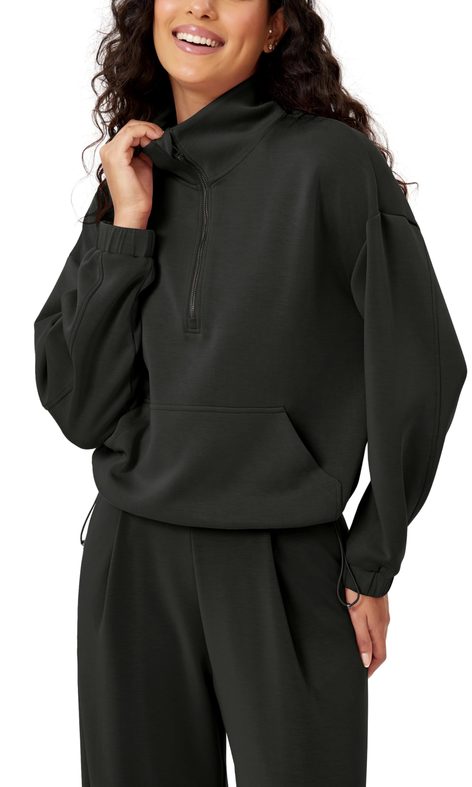ODODOS Womens Modal Soft Cinchable Sweatshirts Half Zipper Funnel Neck Oversize Pullover with Pockets
