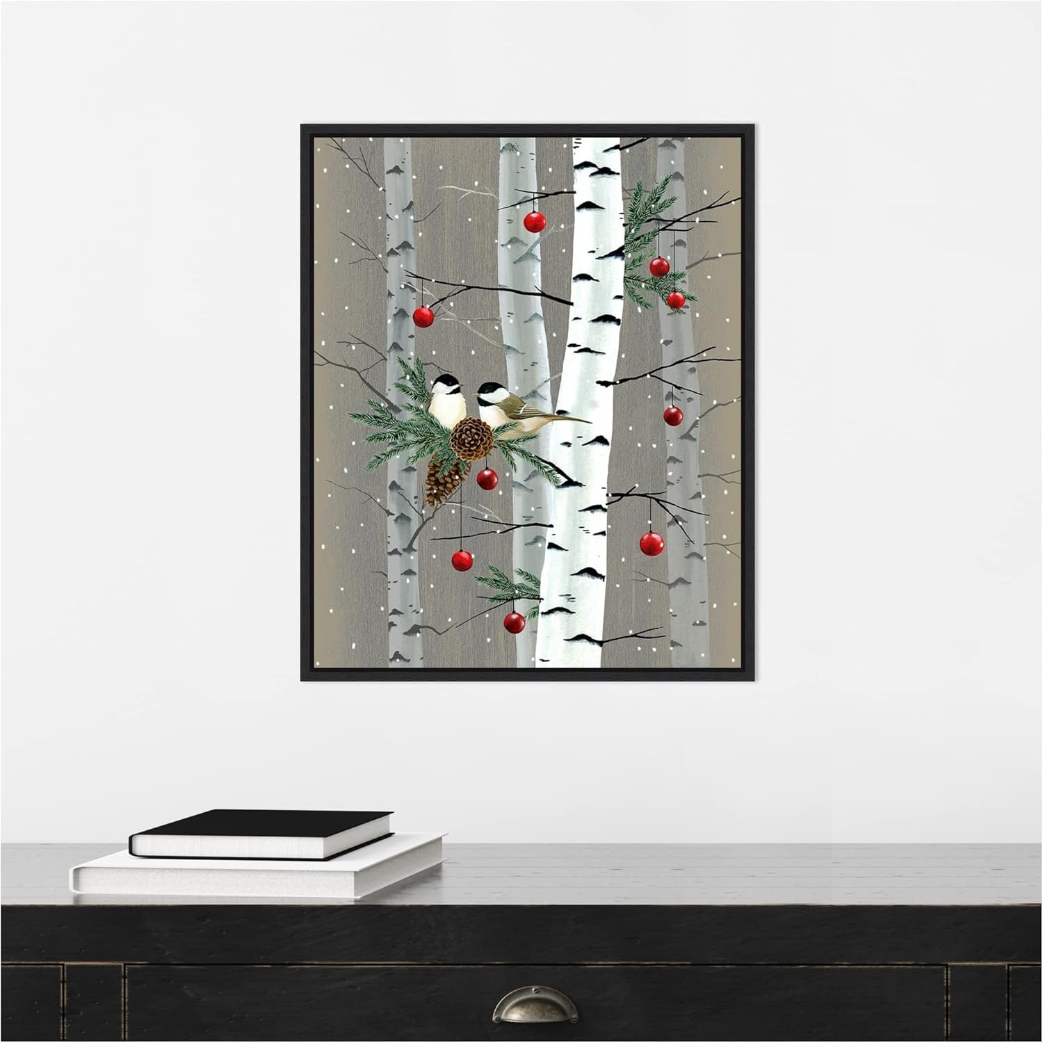 Birch Birds II Seasonal Canvas Wall Art with Black Frame