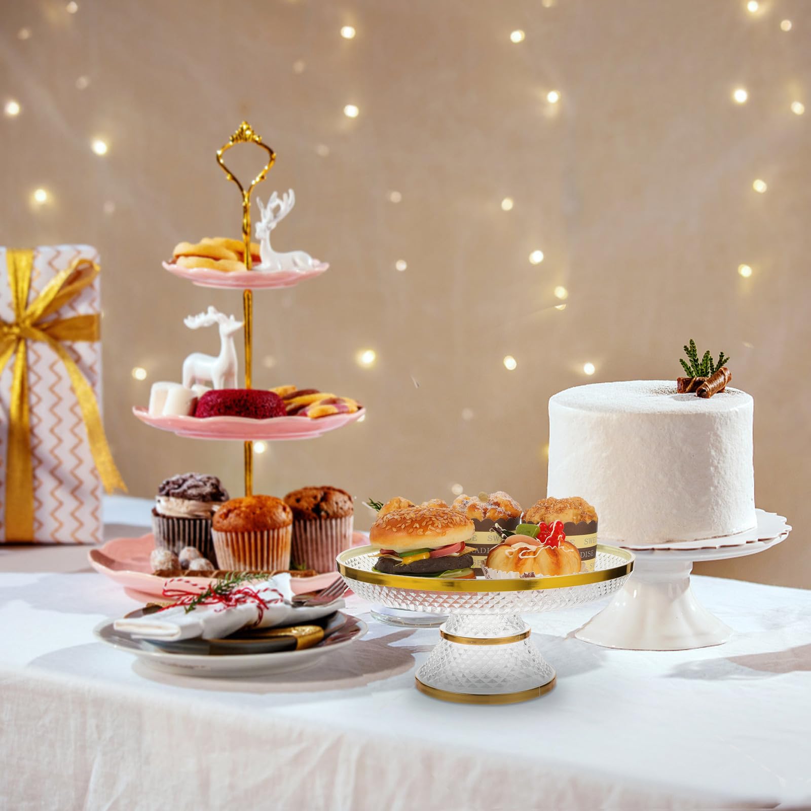 ibasenice Eleganter Kuchenplatte Acryl Tortenständer Dekorative Goldener Kante mit und Verschleißfest und Stilvoll für Geburtstage und Hochzeiten für Obst Gebäck