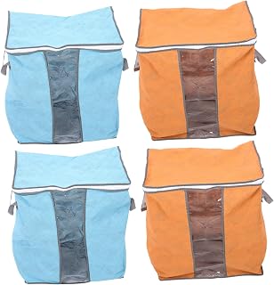 Healeved Bolsa Para Ropa De Cama Grande y Colorida 4 Piezas (2 Naranja, 2 Azul) De Tela Resistente Para Almacenamiento Versátil Hogar y Dormitorio