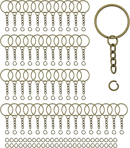 Miniatura 7 de 50 juegos de llaveros de 1 pulgada, anillos de plata divididos redondos con cadena y anillos abiertos para hacer llaveros de bricolaje y manualidades